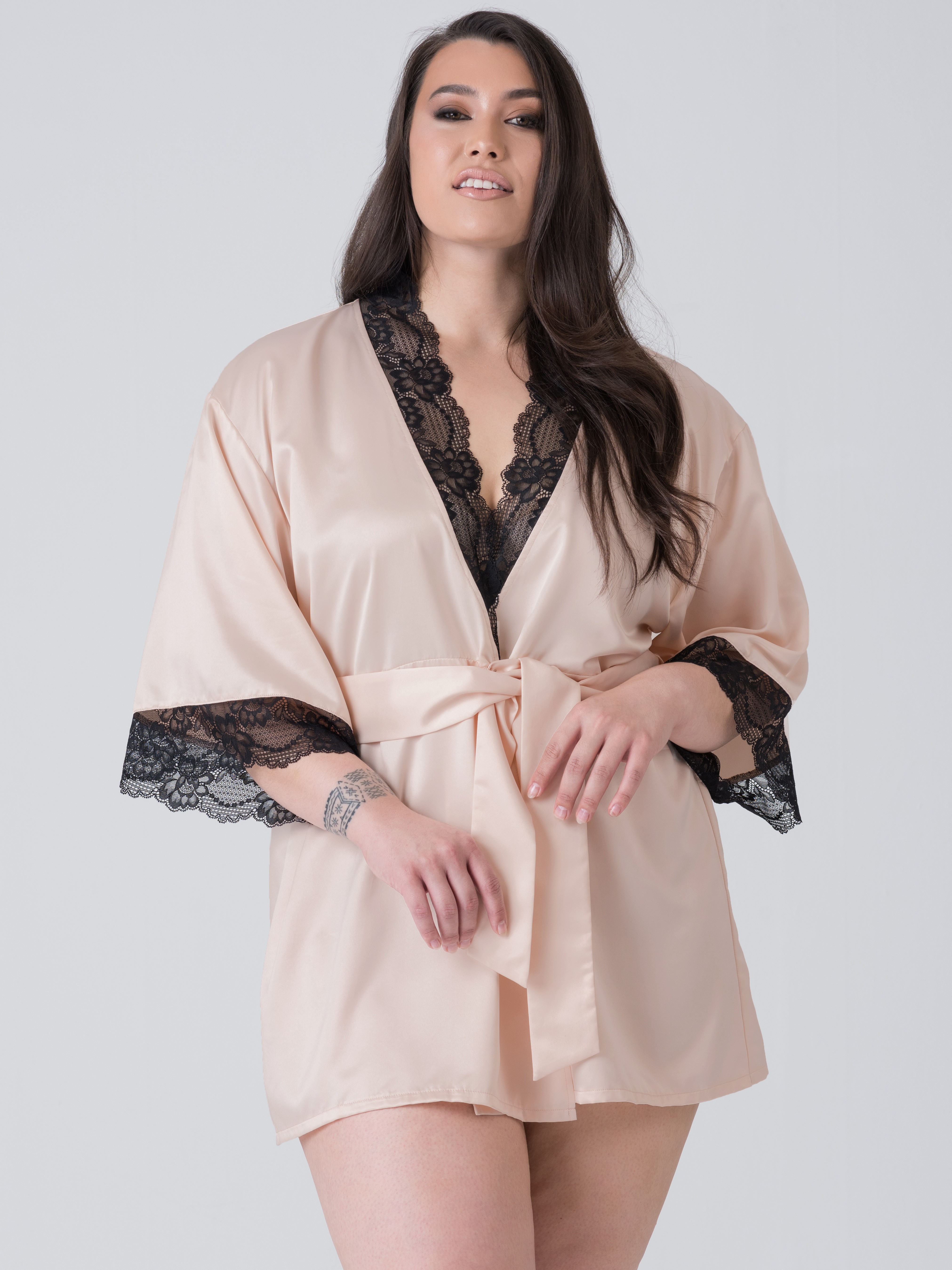 Lovehoney Jewel Satin Pearl Blush Robe, Pink, hi-res