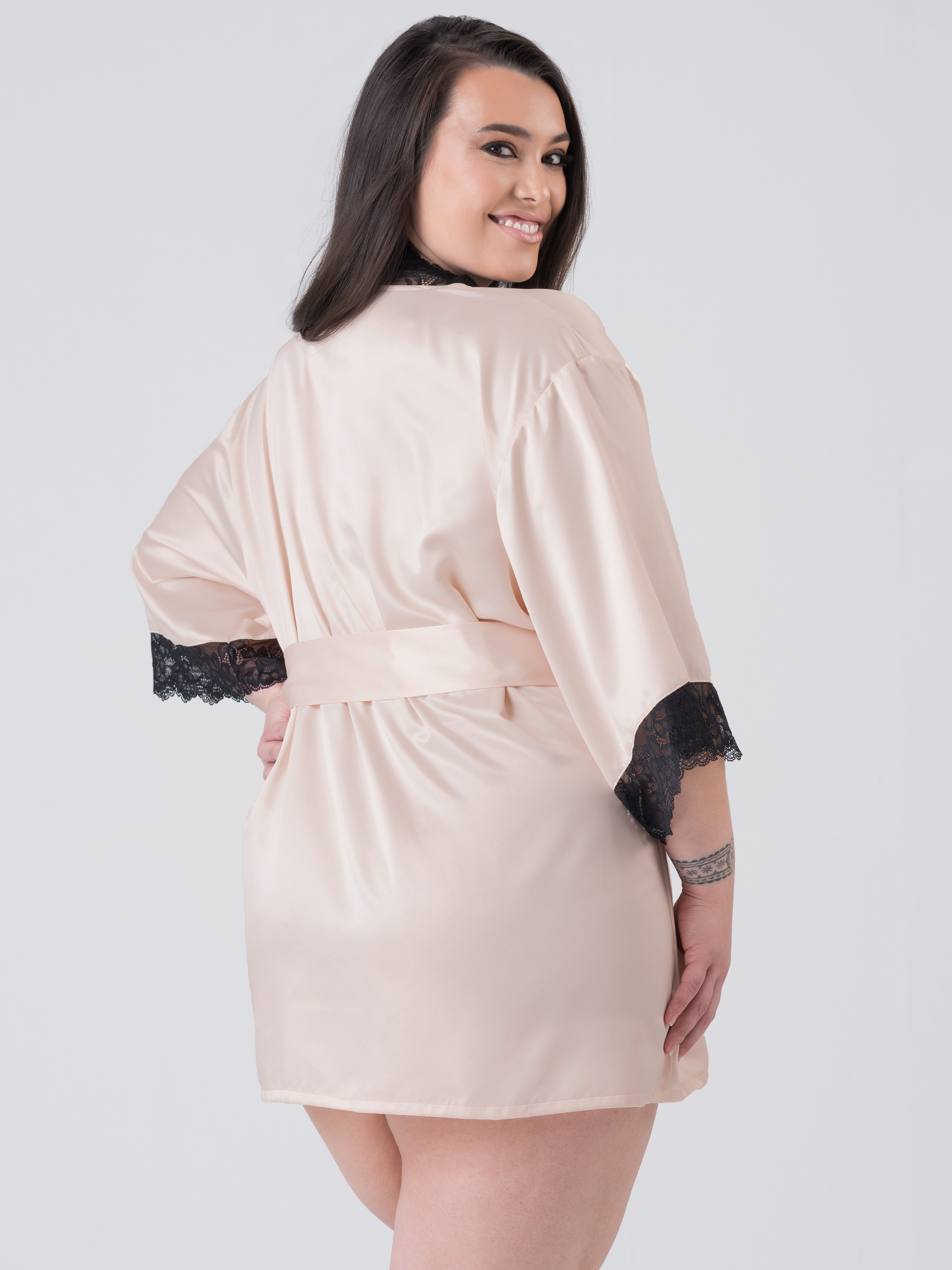 Lovehoney Jewel Satin Pearl Blush Robe, Pink, hi-res