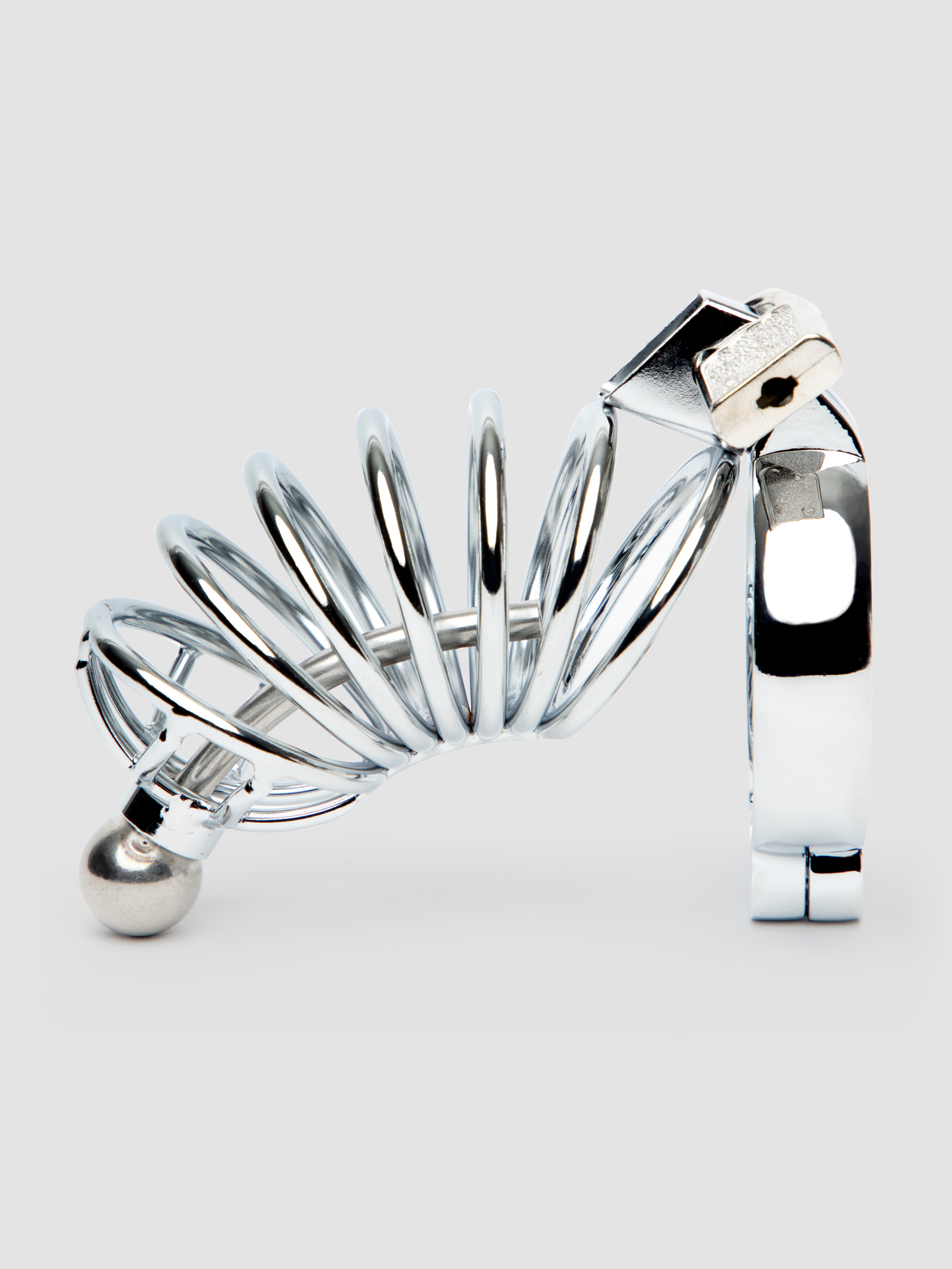 DOMINIX Deluxe Corkscrew Male Chastity Cage with Urethral Sound, Silver, hi-res