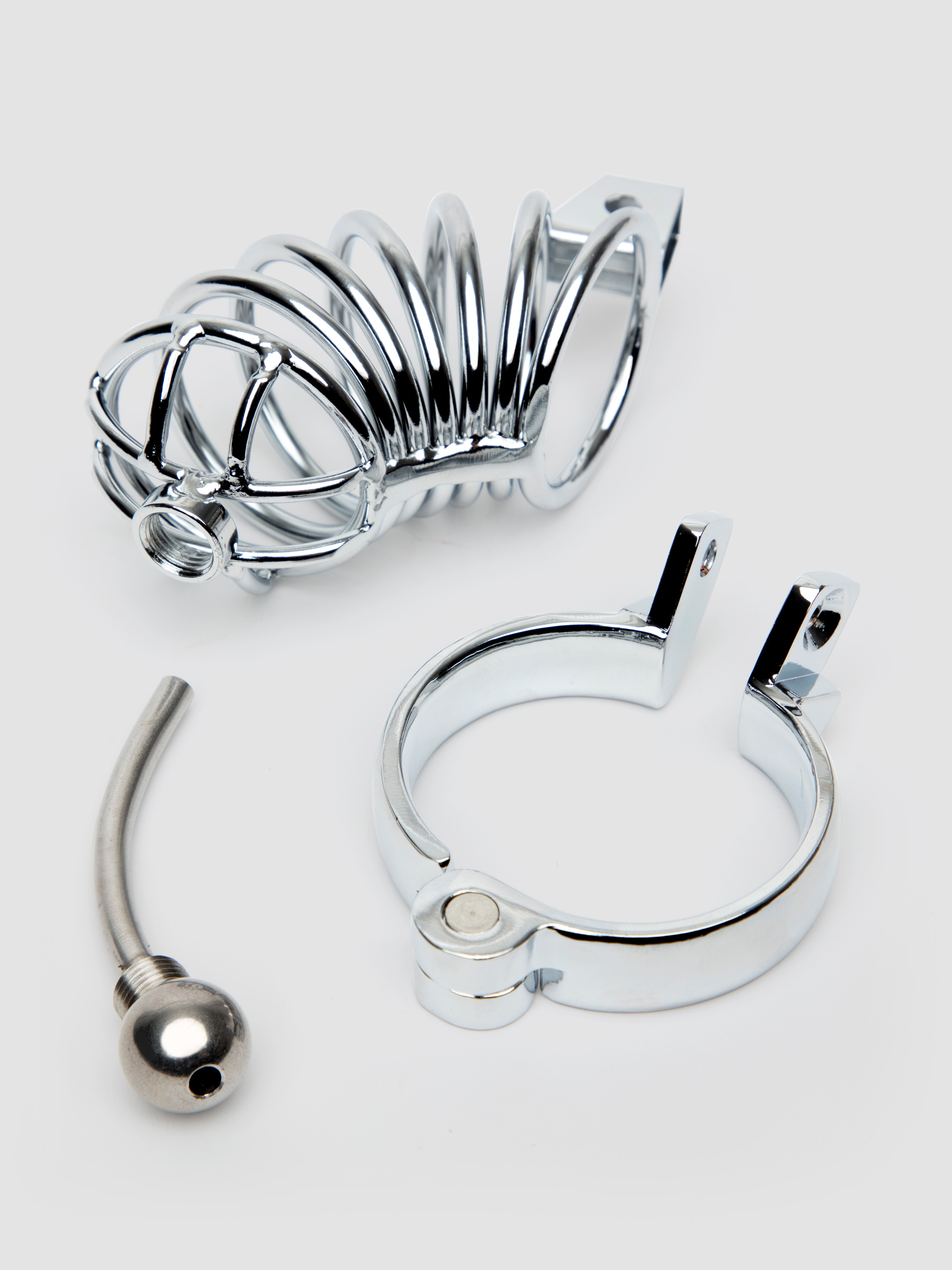 DOMINIX Deluxe Corkscrew Male Chastity Cage with Urethral Sound, Silver, hi-res