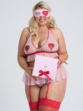String soutien-gorge masque yeux grande taille Sweet Love rose, Lovehoney