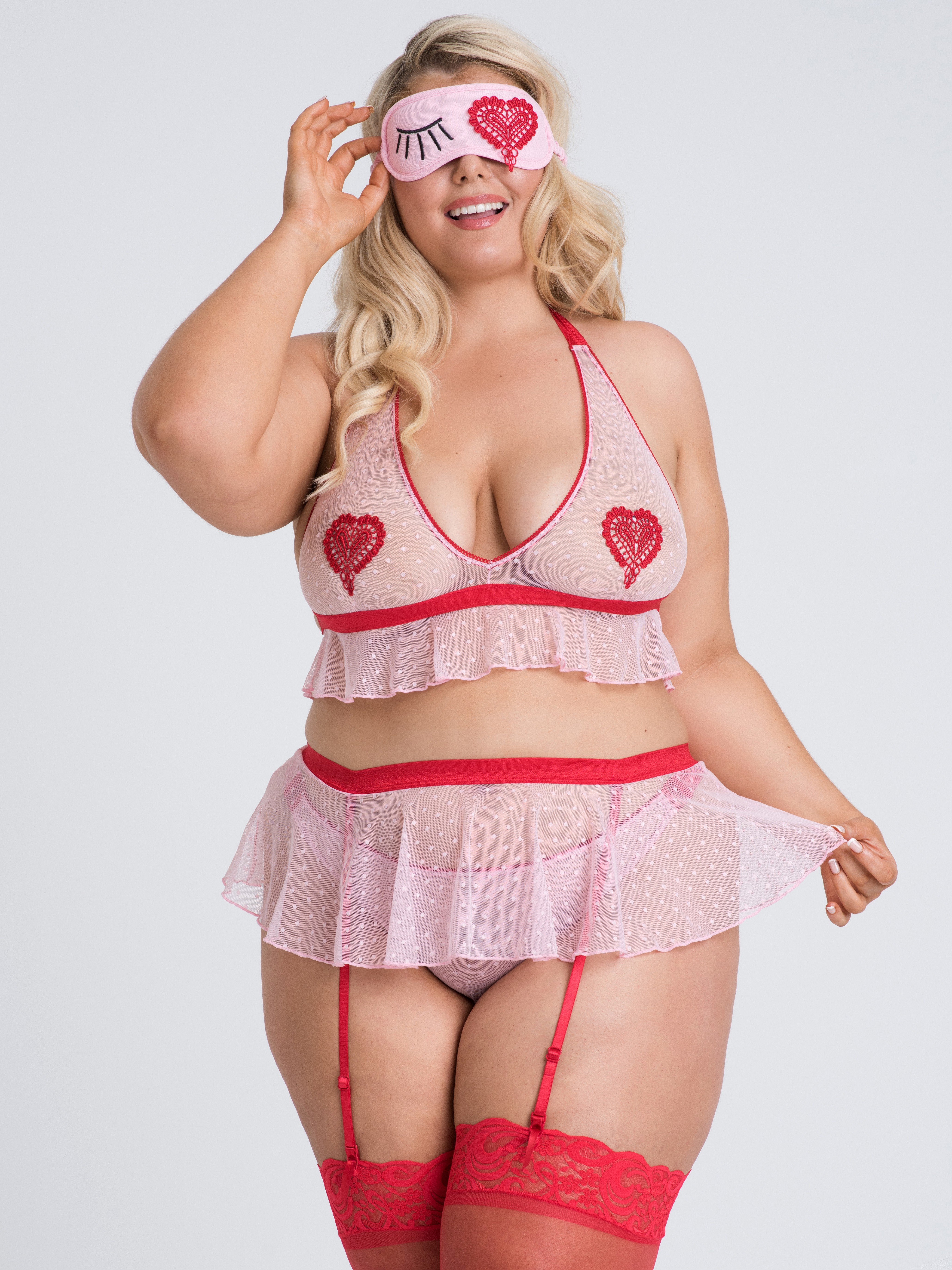 Lovehoney Sweet Love Pink Bra Set and Eye Mask, Pink, hi-res