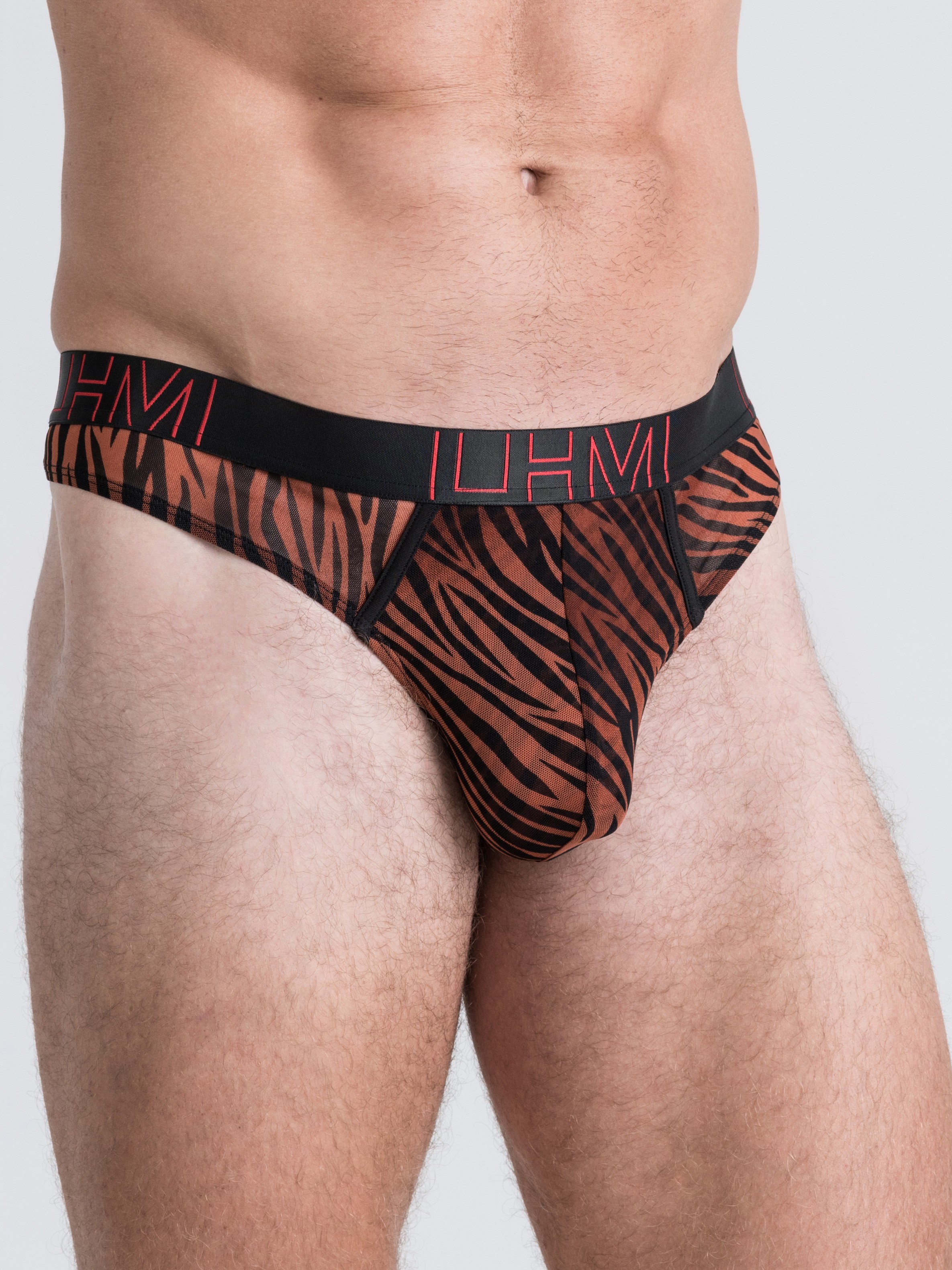 LHM Red Leopard Print Mesh Thong, Orange, hi-res