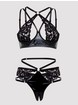 Lovehoney Fierce Romance Black Wet Look and Lace Bra Set, Black, hi-res