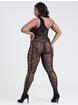 Lovehoney Black Lace One-Shoulder Crotchless Bodystocking, Black, hi-res