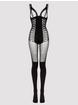 Lovehoney Black Corset Crotchless Open-Cup Bodystocking, Black, hi-res