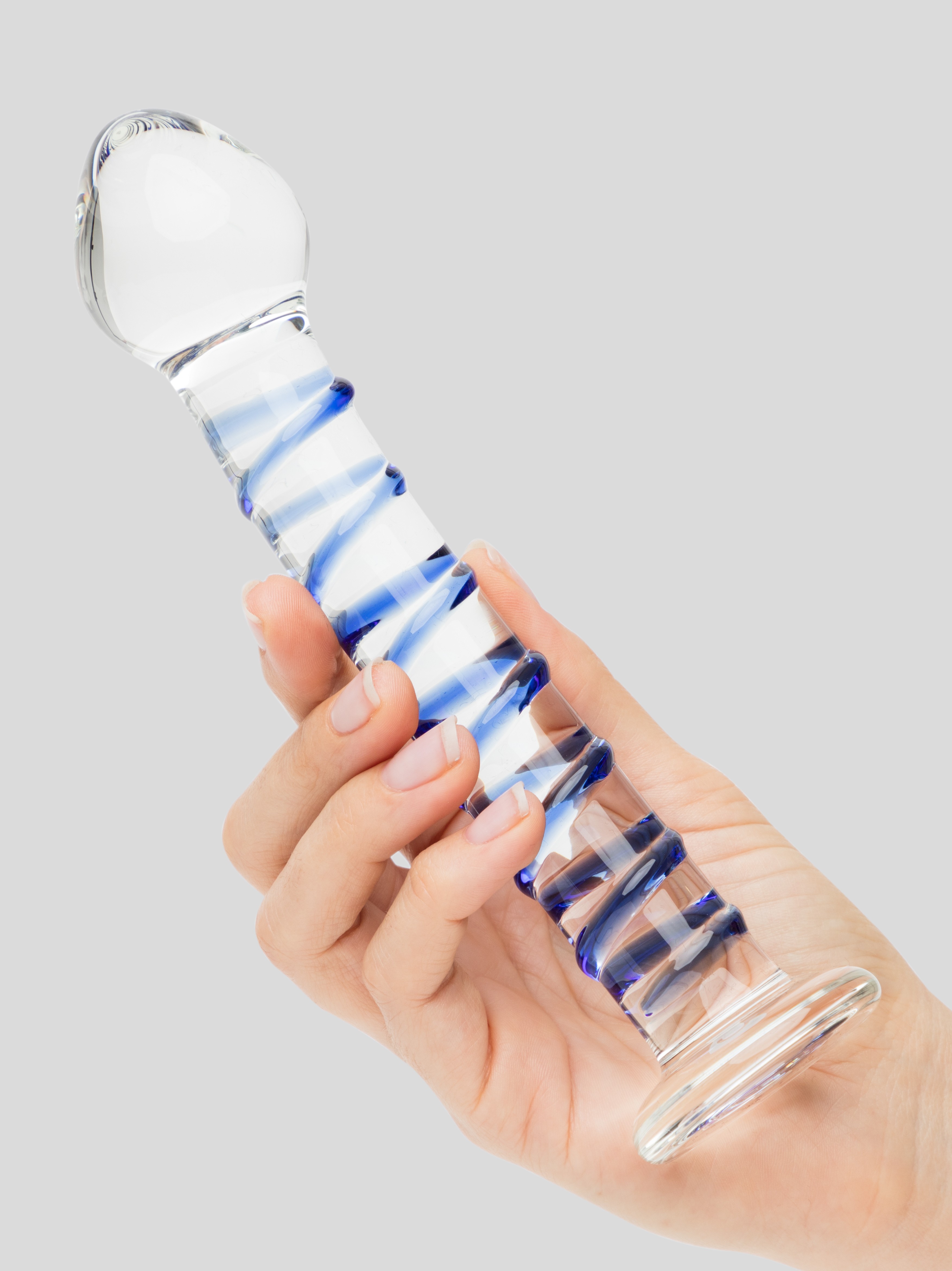 Lovehoney Spiral G-Spot Sensual Glass Dildo, Blue, hi-res