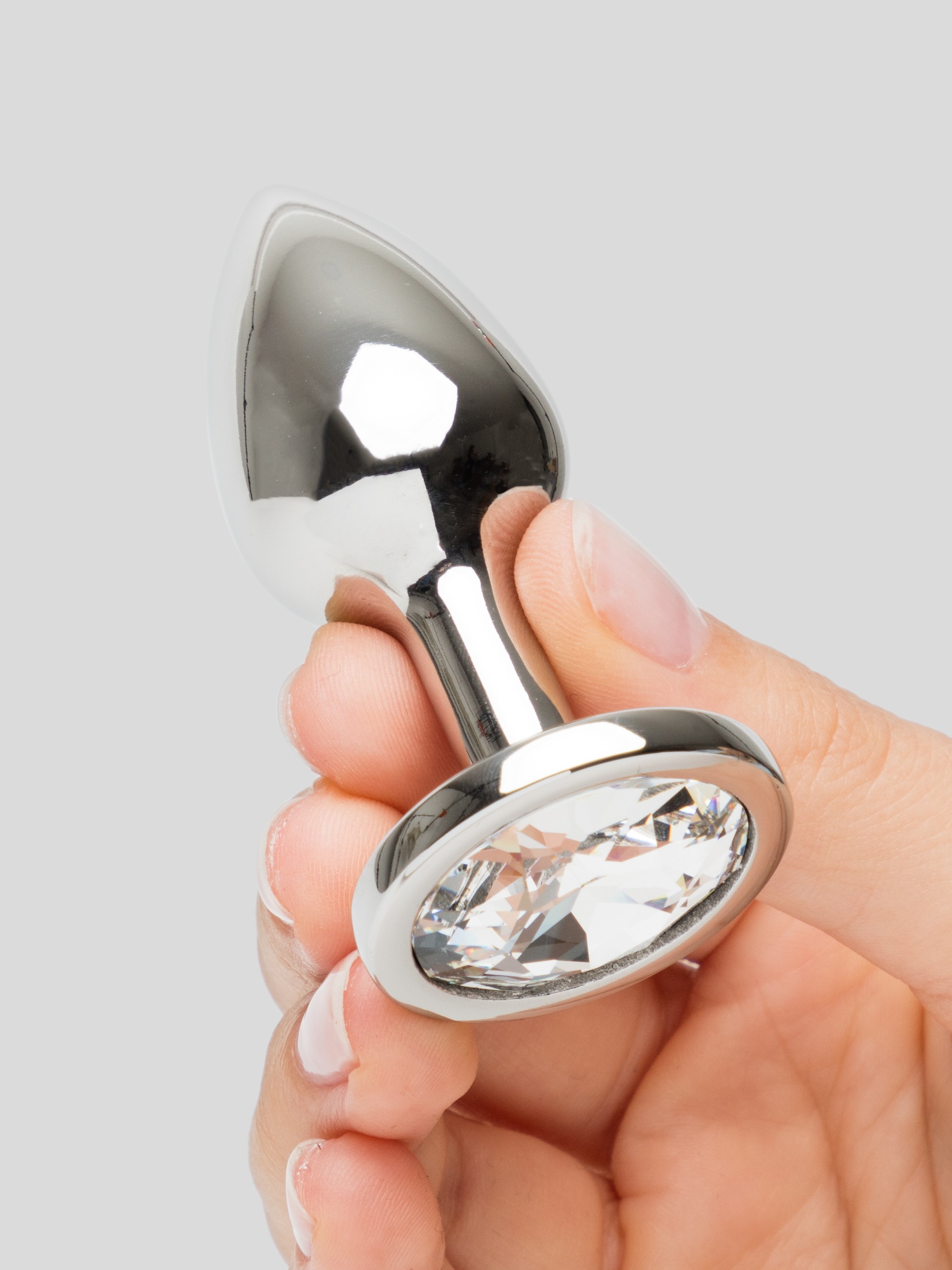 Lovehoney Luxury Crystal Stainless Steel Silver Butt Plug 2.5 Inch, Silver, hi-res