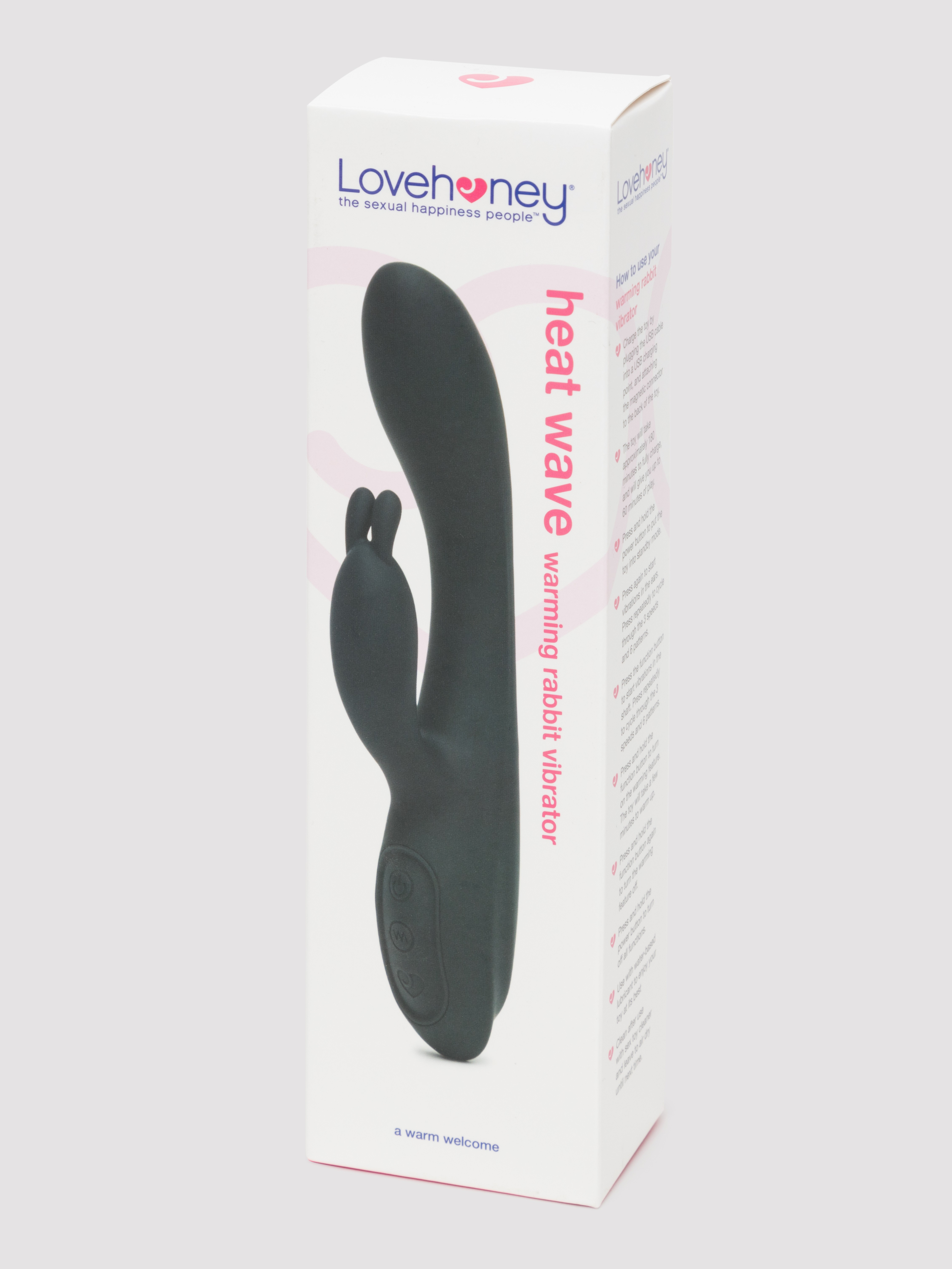 Lovehoney Heat Wave Warming Rechargeable Silicone Rabbit Vibrator , Black, hi-res
