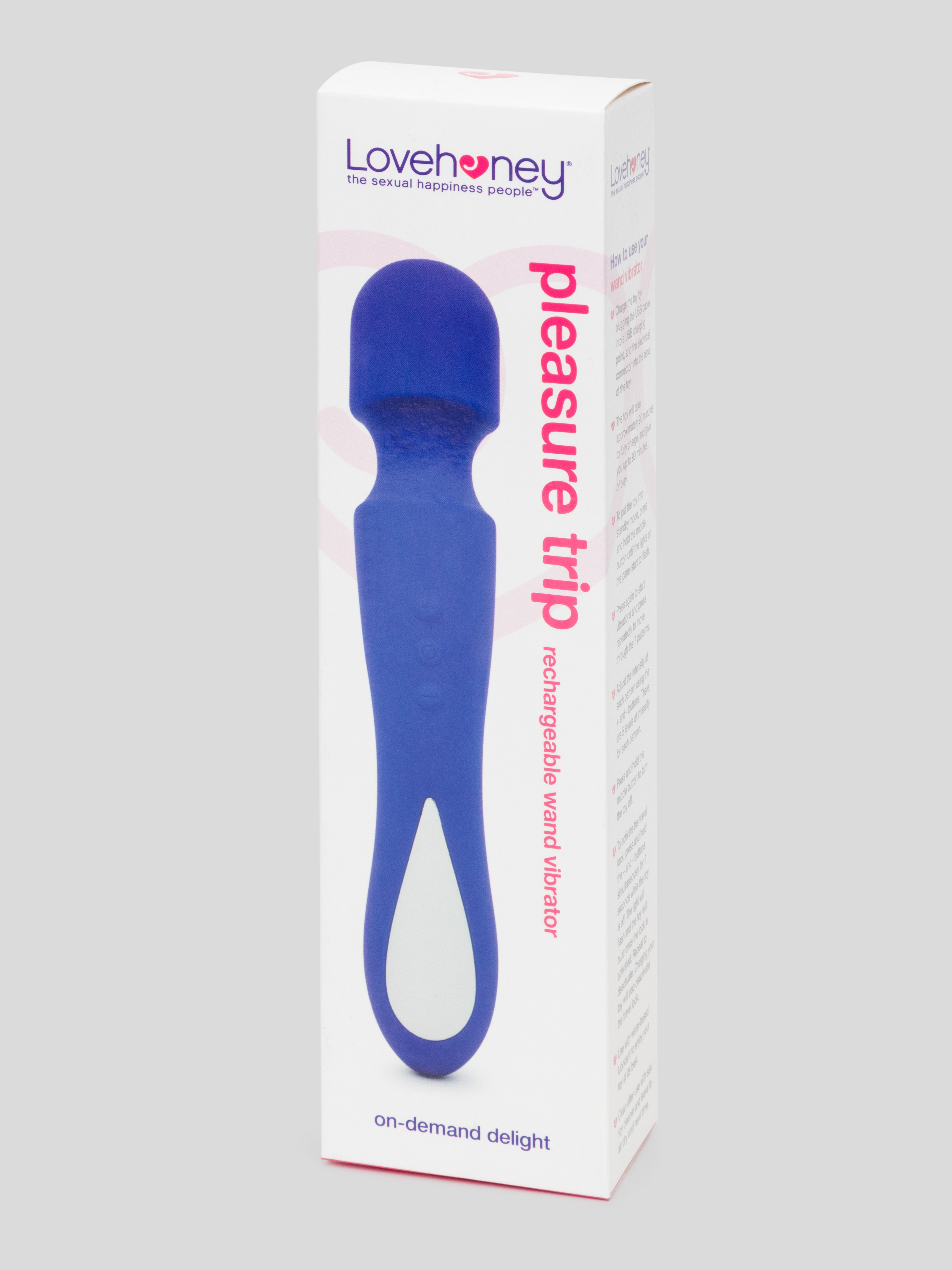 Lovehoney Pleasure Trip Rechargeable Silicone Wand Vibrator, Purple, hi-res