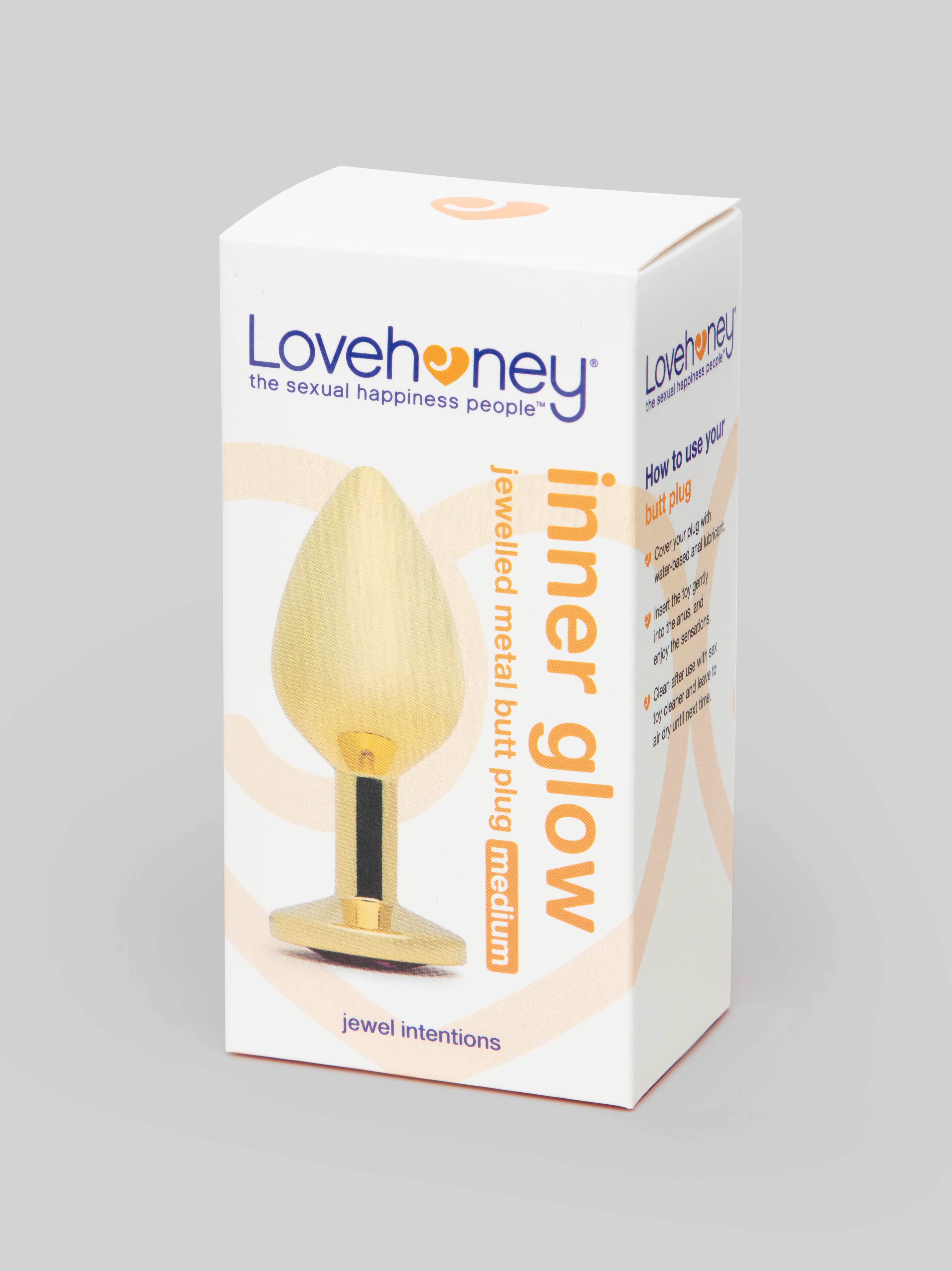 Lovehoney Inner Glow Jeweled Aluminum Butt Plug 3 Inch, Gold, hi-res