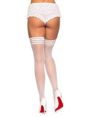 Leg Avenue White Sheer Hold-Ups with Striped Tops, White, hi-res