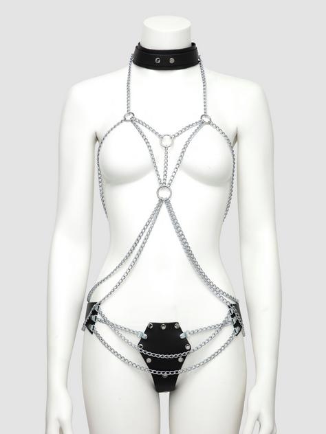 DOMINIX Deluxe Leather and Chain Harness, Black, hi-res