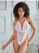 Allure Pink Scalloped Lace Peekaboo Teddy, Pink, hi-res