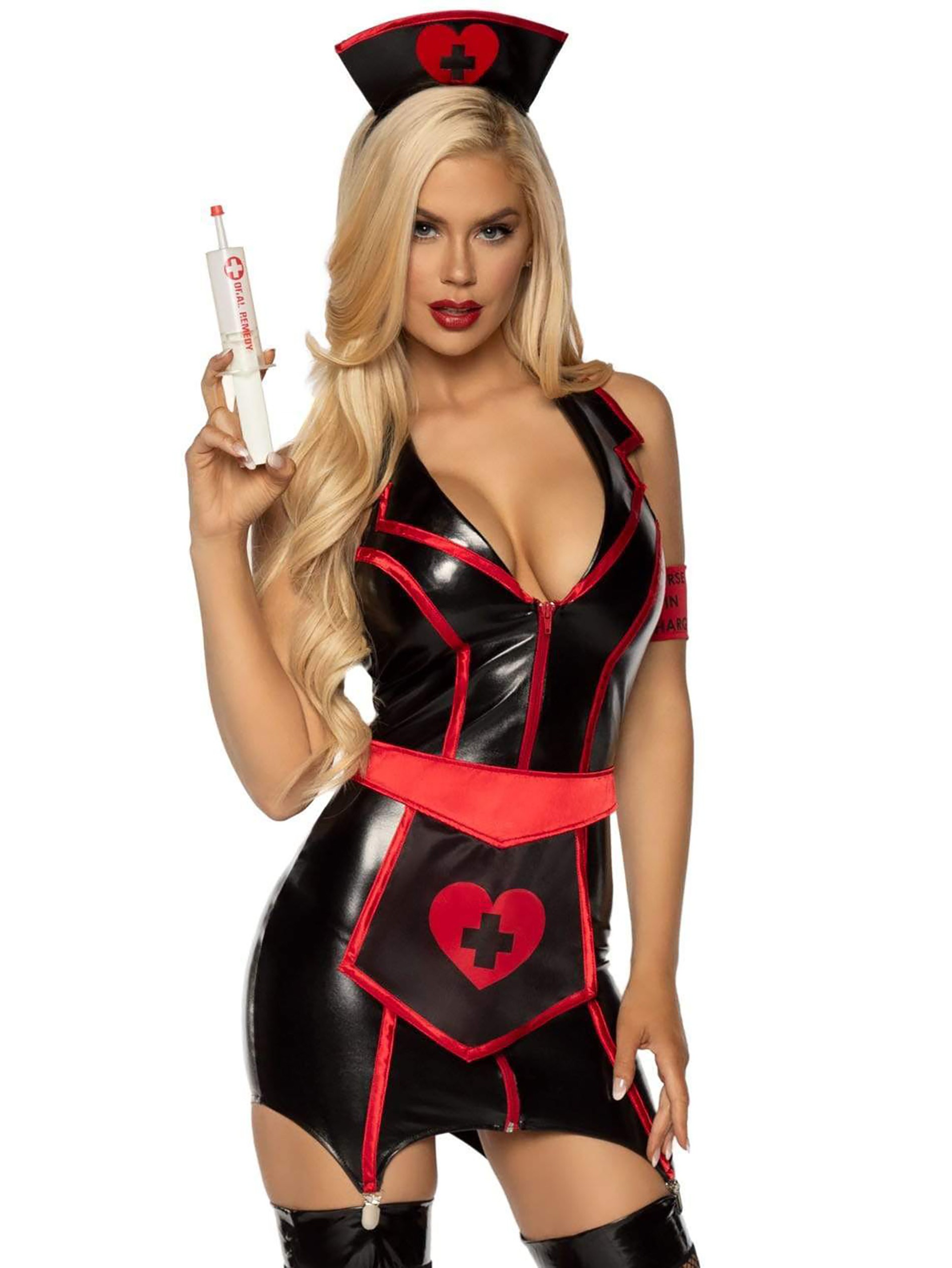 Leg Avenue Vinyl Naughty Nurse Set (4 Piece), Black, hi-res