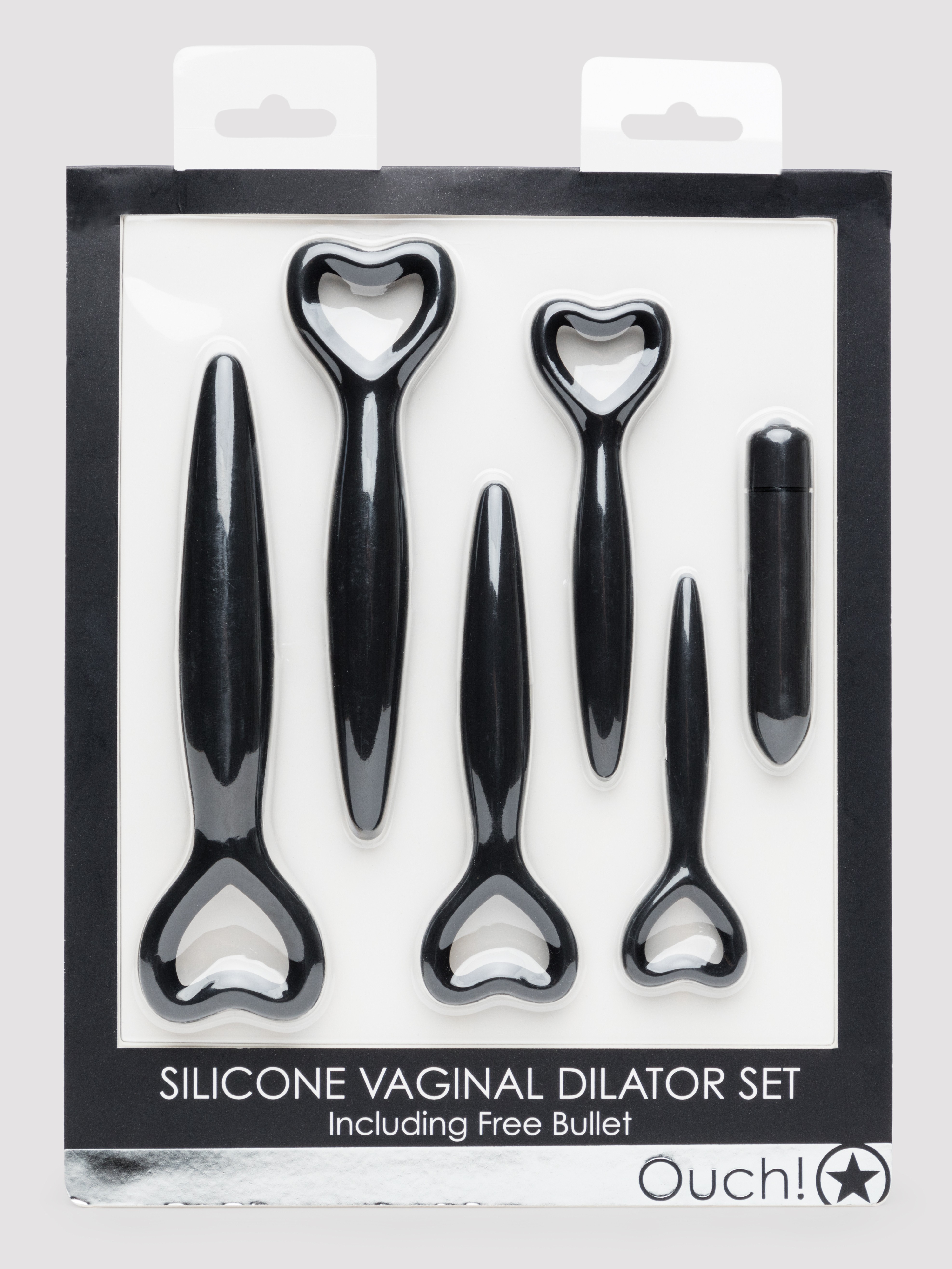 Silicone Vaginal Dilator and Bullet Vibrator Set, Black, hi-res