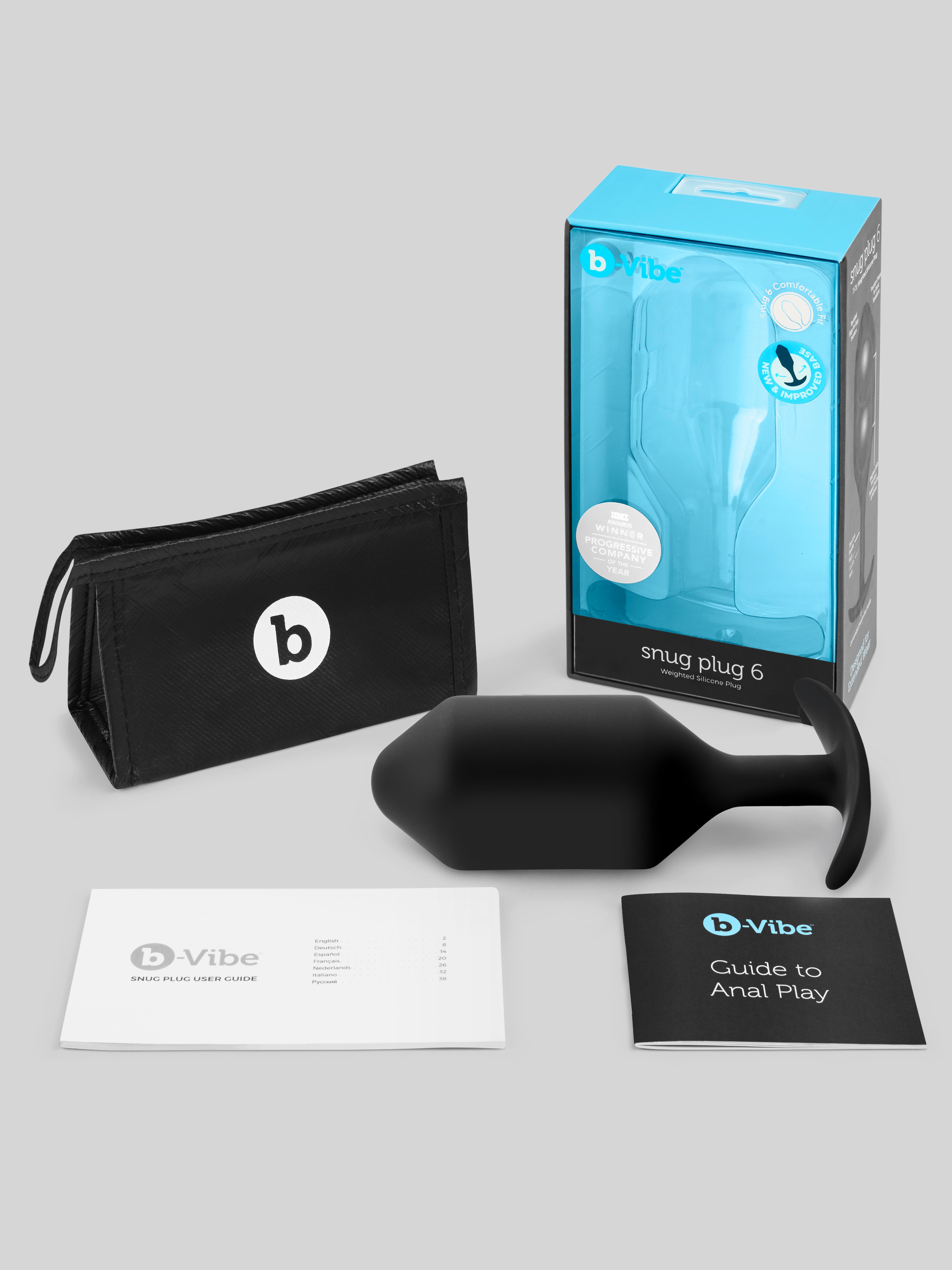 b-Vibe Snug Plug 6 XL Weighted Silicone Butt Plug 6.5 Inch, Black, hi-res