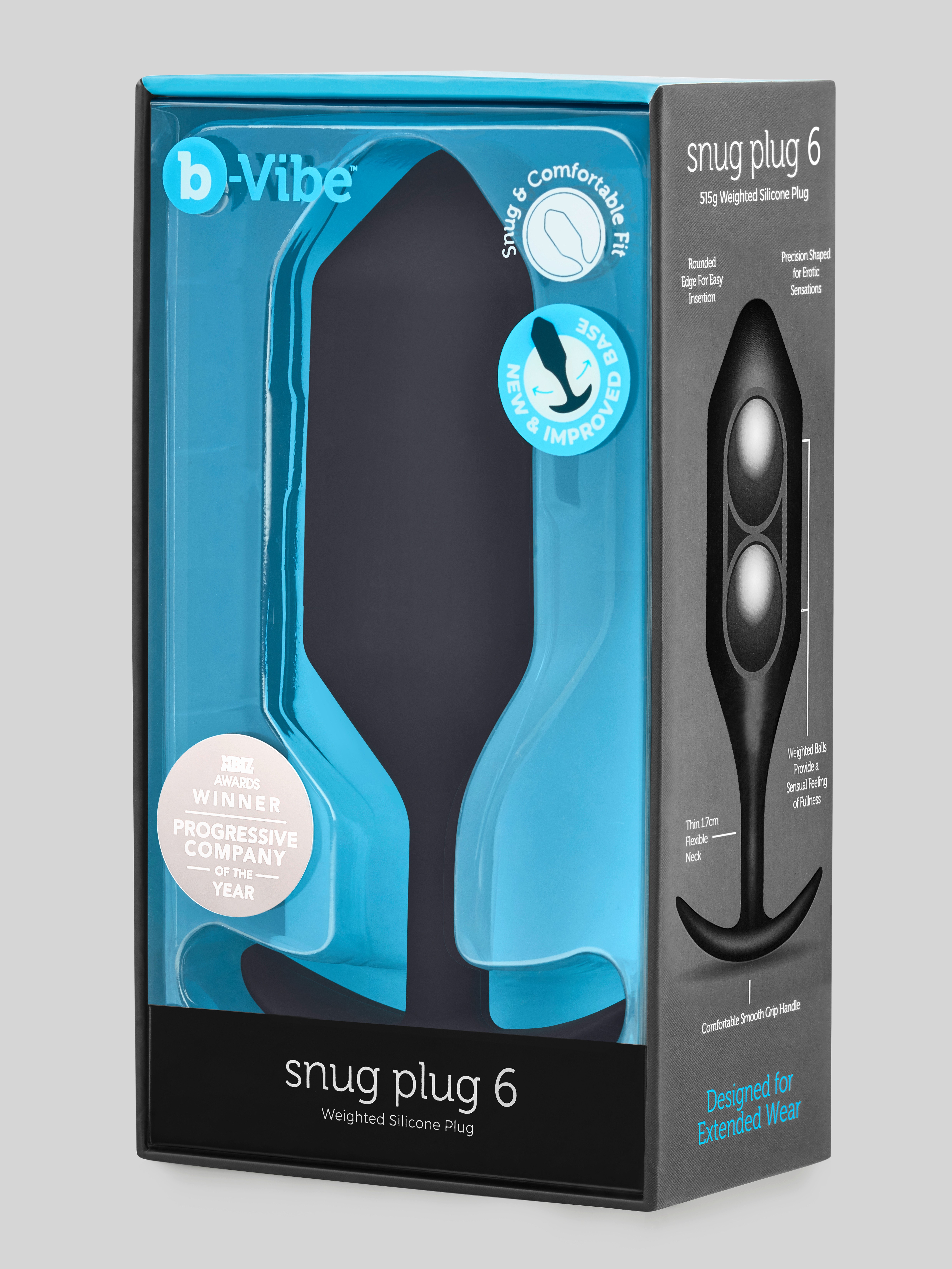 b-Vibe Snug Plug 6 XL Weighted Silicone Butt Plug 6.5 Inch, Black, hi-res