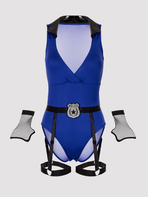 Lovehoney Fantasy Sexy Kostüm Polizei-Body (blau), Schwarz, hi-res