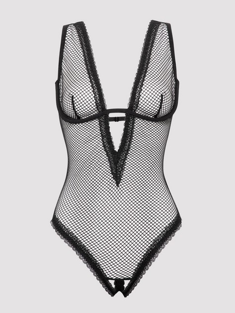 Lovehoney Provocatease Black Fishnet Underwired Backless Body, Black, hi-res