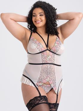 Lovehoney Plus Size Flora Ivory Embroidered Bustier Set