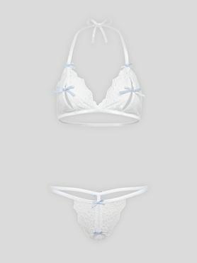 Lovehoney Peek-a-Boo White Lace Bra and Crotchless G-String