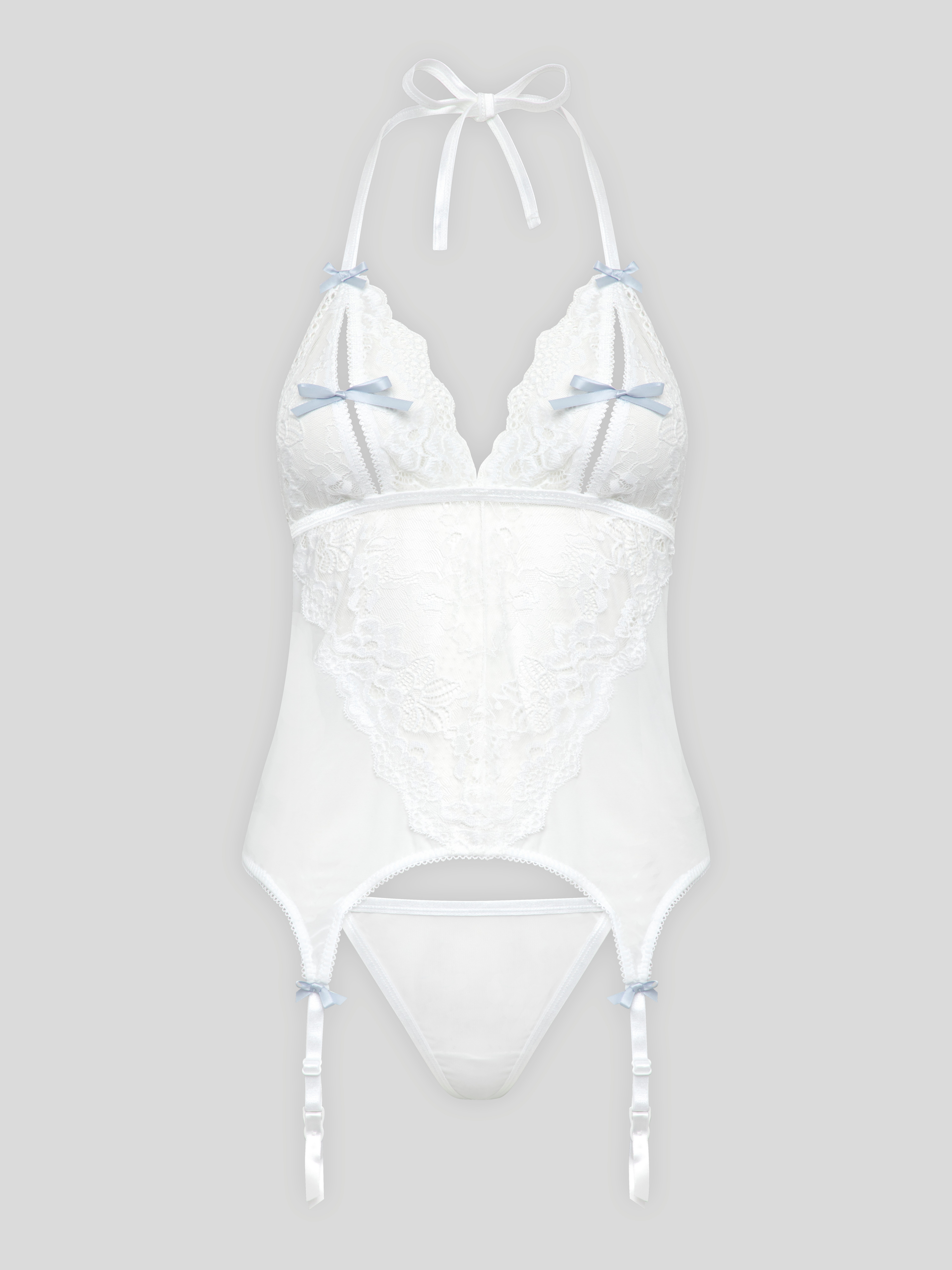 Lovehoney Black Peek-a-Boo Merry Widow Bustier Set , White, vanilla