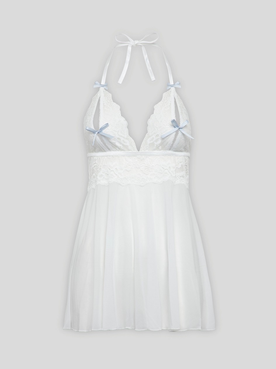 Lovehoney Peek-a-Boo White Lace Babydoll Set | sexy lingerie