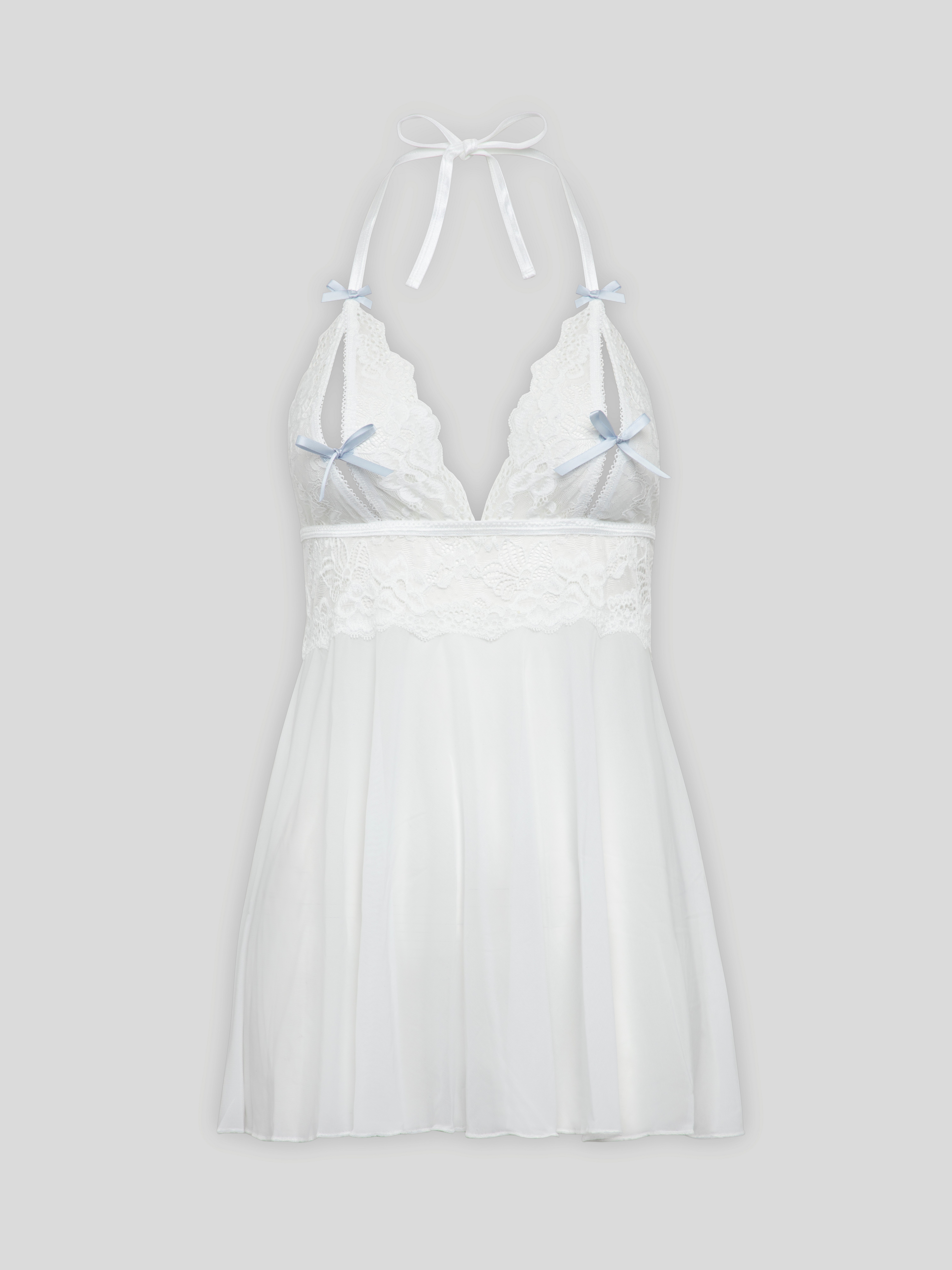 Lovehoney Peek-a-Boo White Lace Babydoll Set, White, vanilla