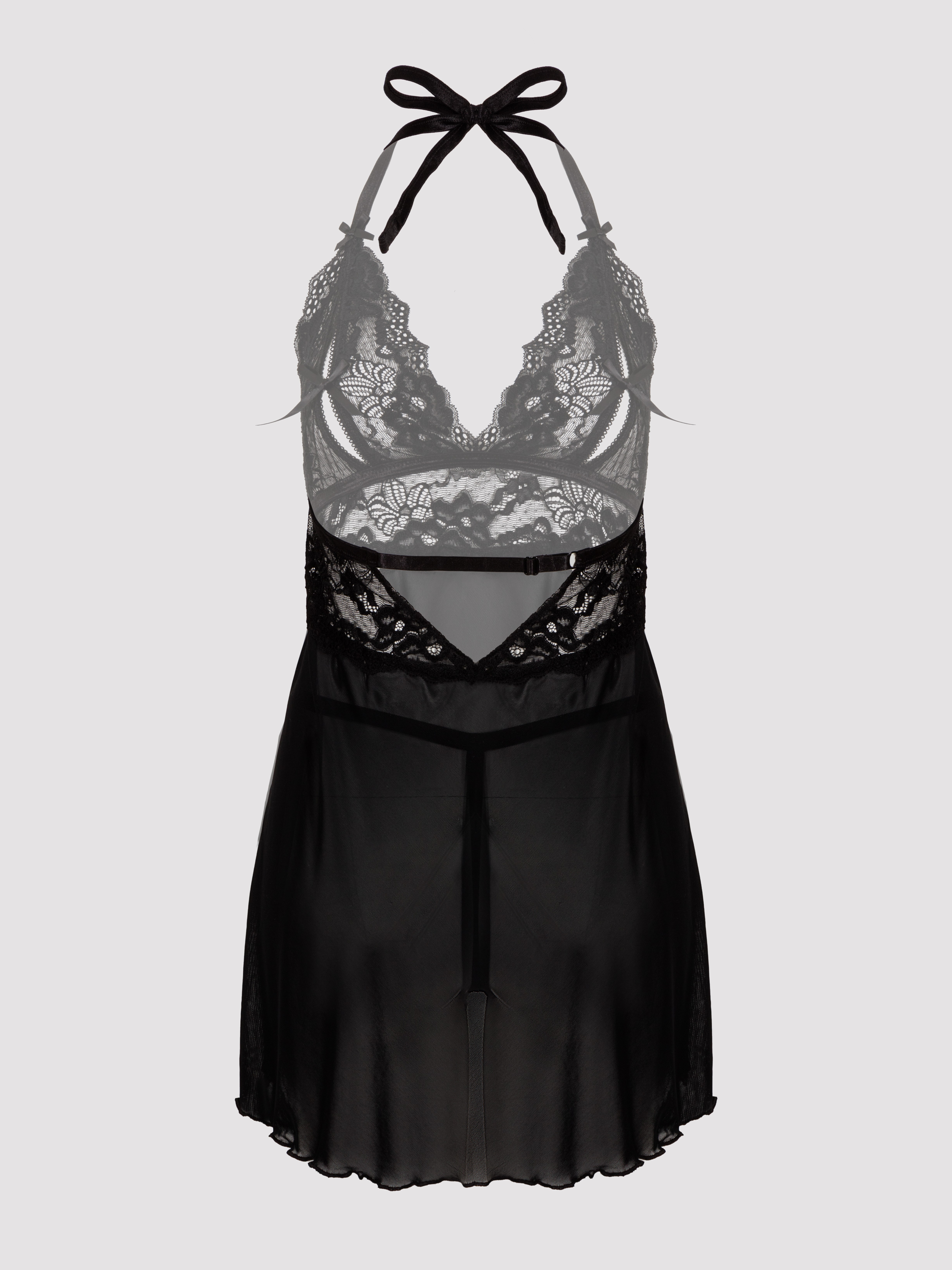 Lovehoney Peek-a-Boo White Lace Babydoll Set, Black, vanilla