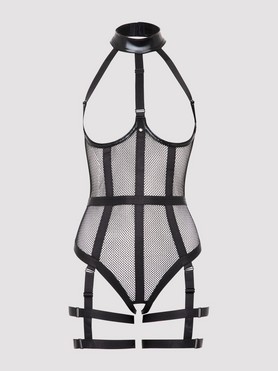 Lovehoney Fierce Siren Fishnet and Wet Look Open-Cup Teddy