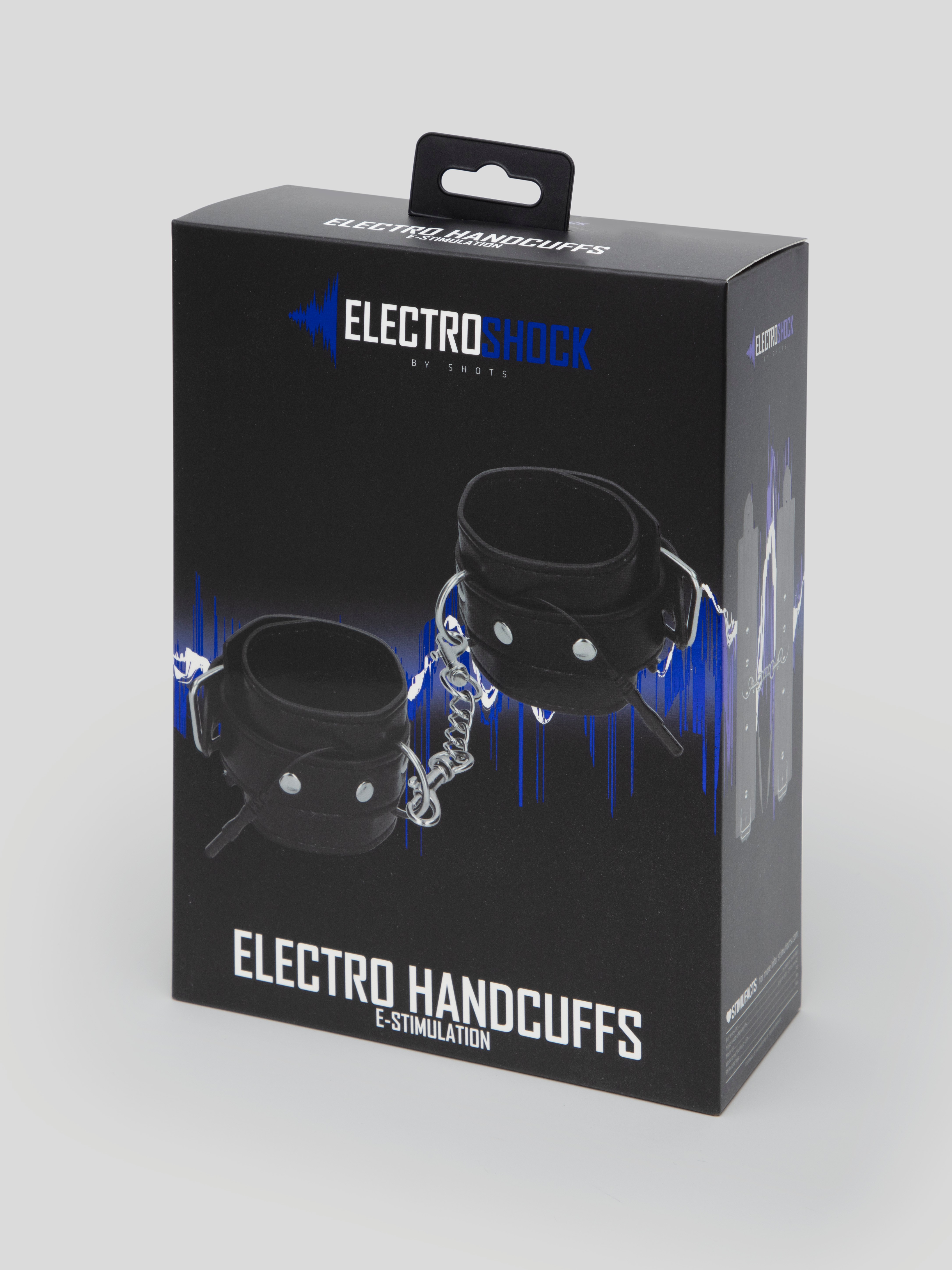 ElectroShock Faux Leather Electrostim Handcuffs, Black, hi-res