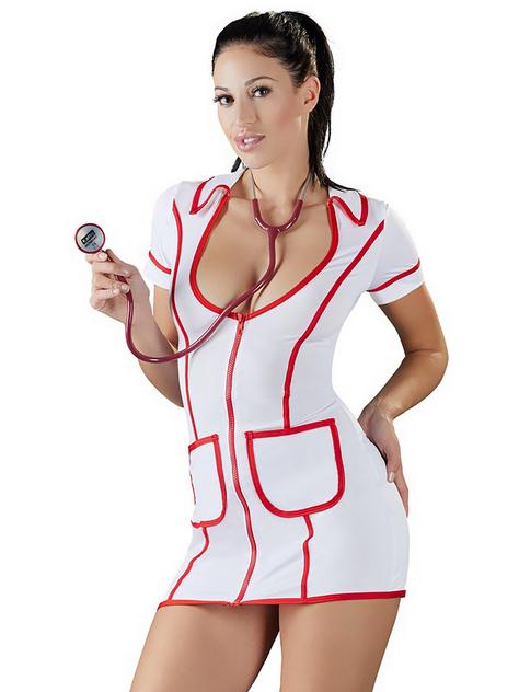 Cottelli Sexy Krankenschwesterkostüm mit Reißverschluss, Weiß, hi-res