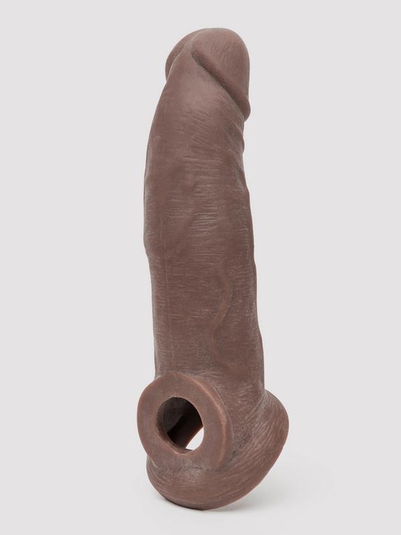 Gaine extension pénis réaliste anneau testicules 4 cm supp marron, Lovehoney , Couleur peau brune, hi-res