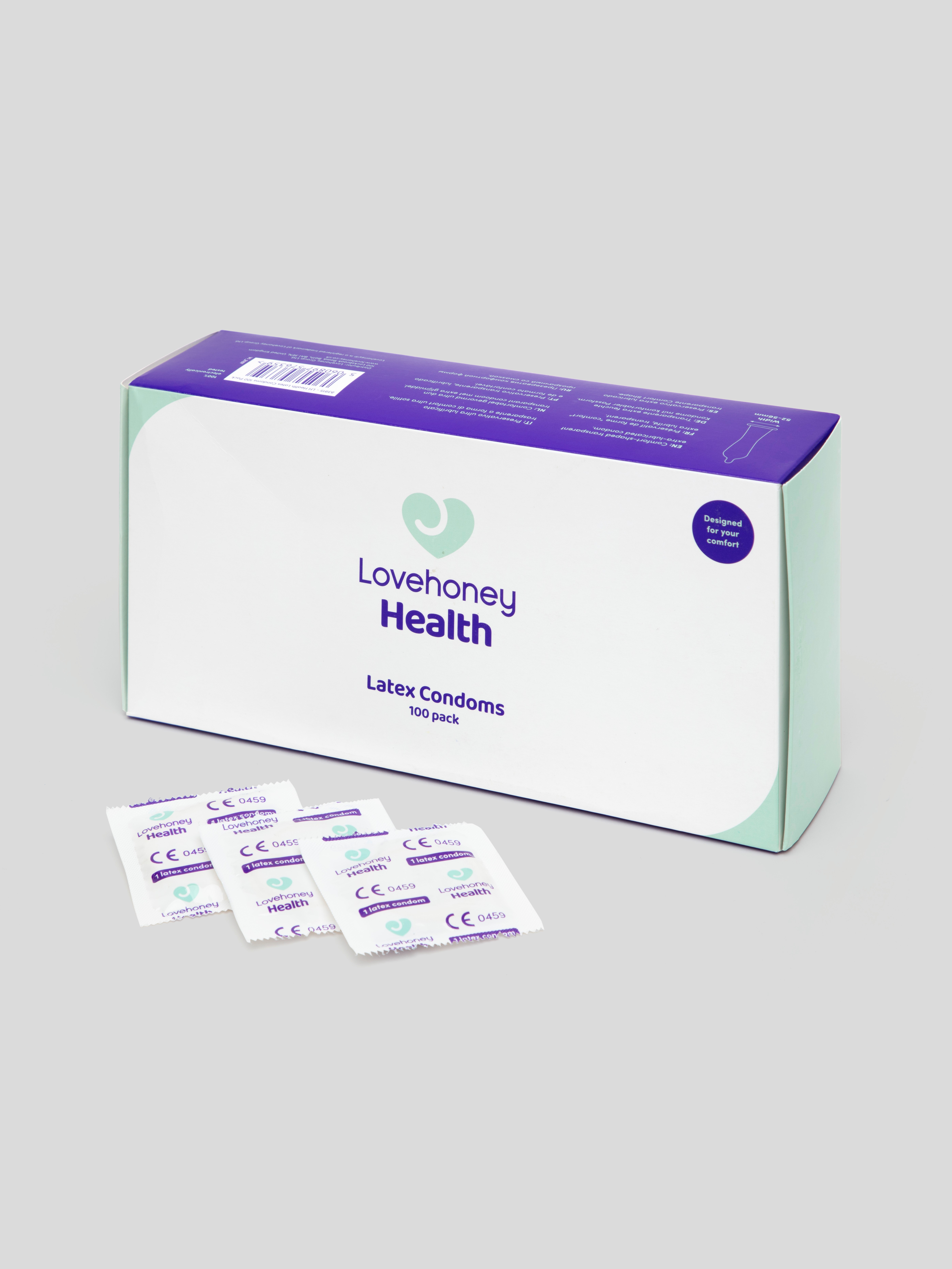 Lovehoney Health Extra Thin Lubricated Vegan Latex Condoms (100 Pack), , hi-res