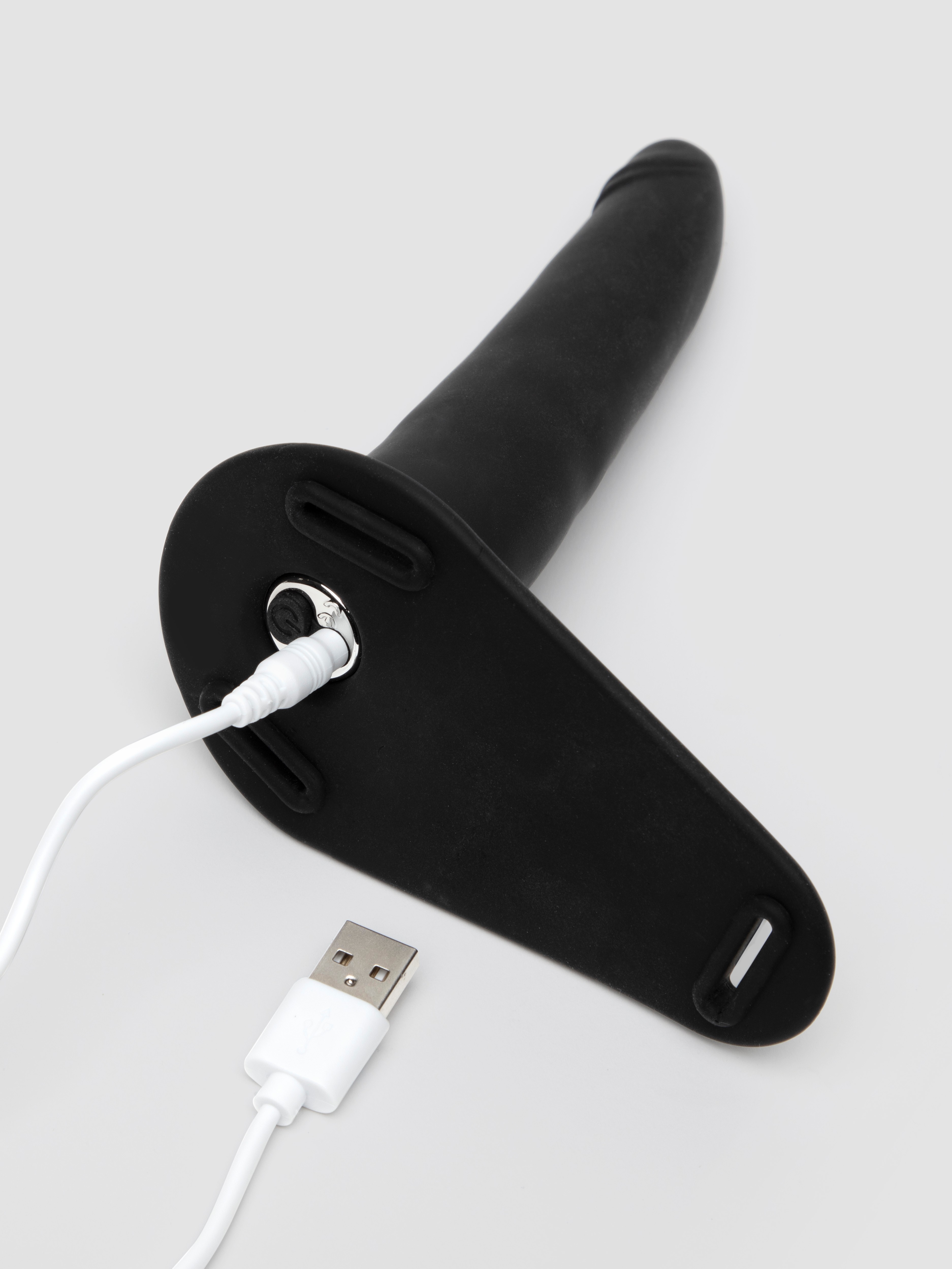 Vibrating Non-Realistic Rechargeable Silicone Strap-On 6 Inches, Black, hi-res