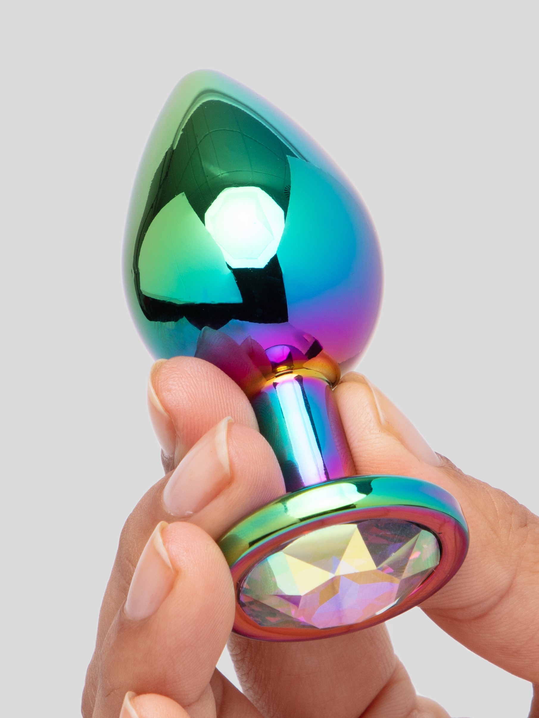Lovehoney Jewelled Iridescent Metal Medium Butt Plug 3 Inch, Rainbow, hi-res