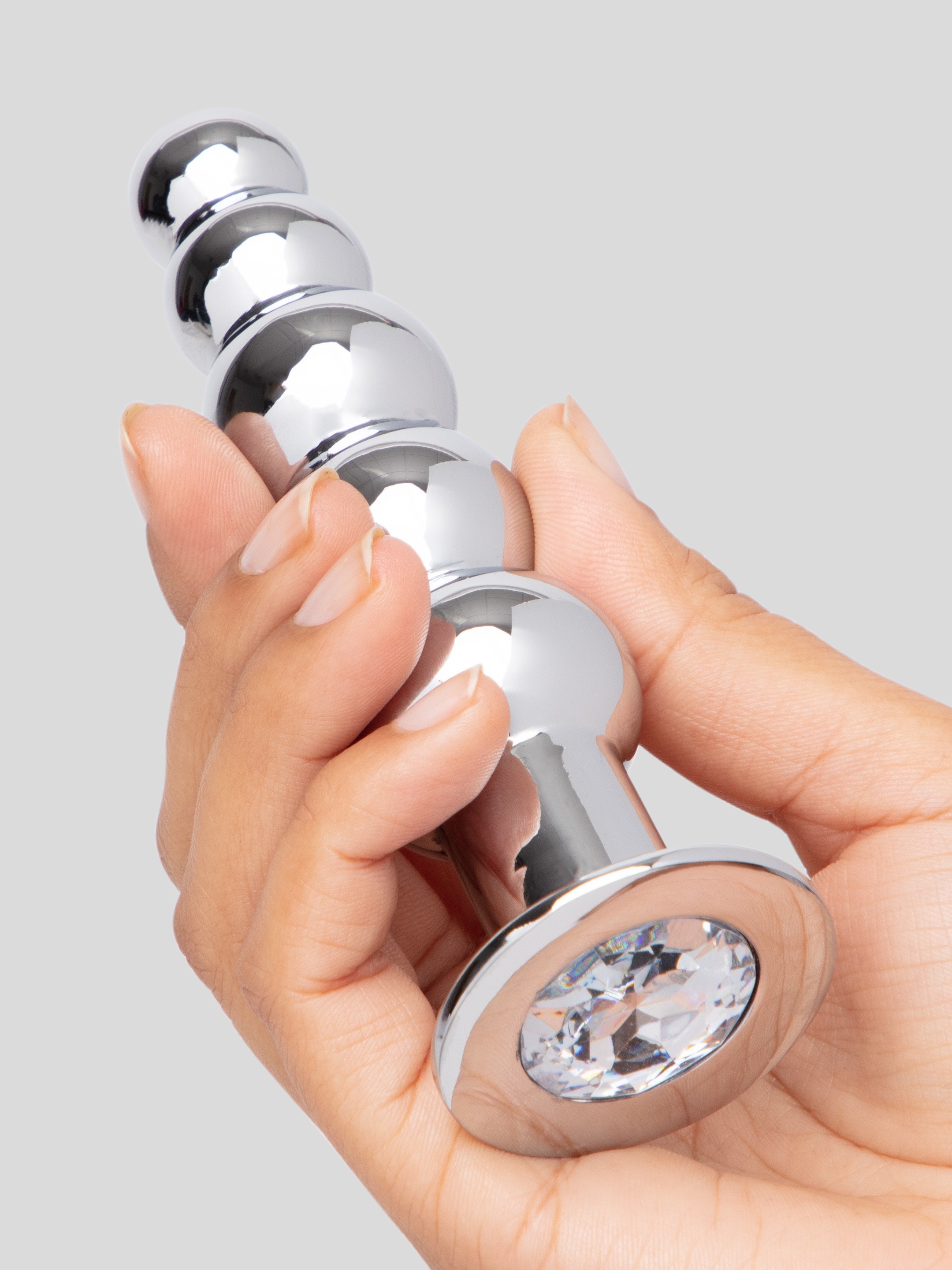 Lovehoney Power Jewel Beaded Aluminium Jewelled Butt Plug 5 inch, Silver, hi-res