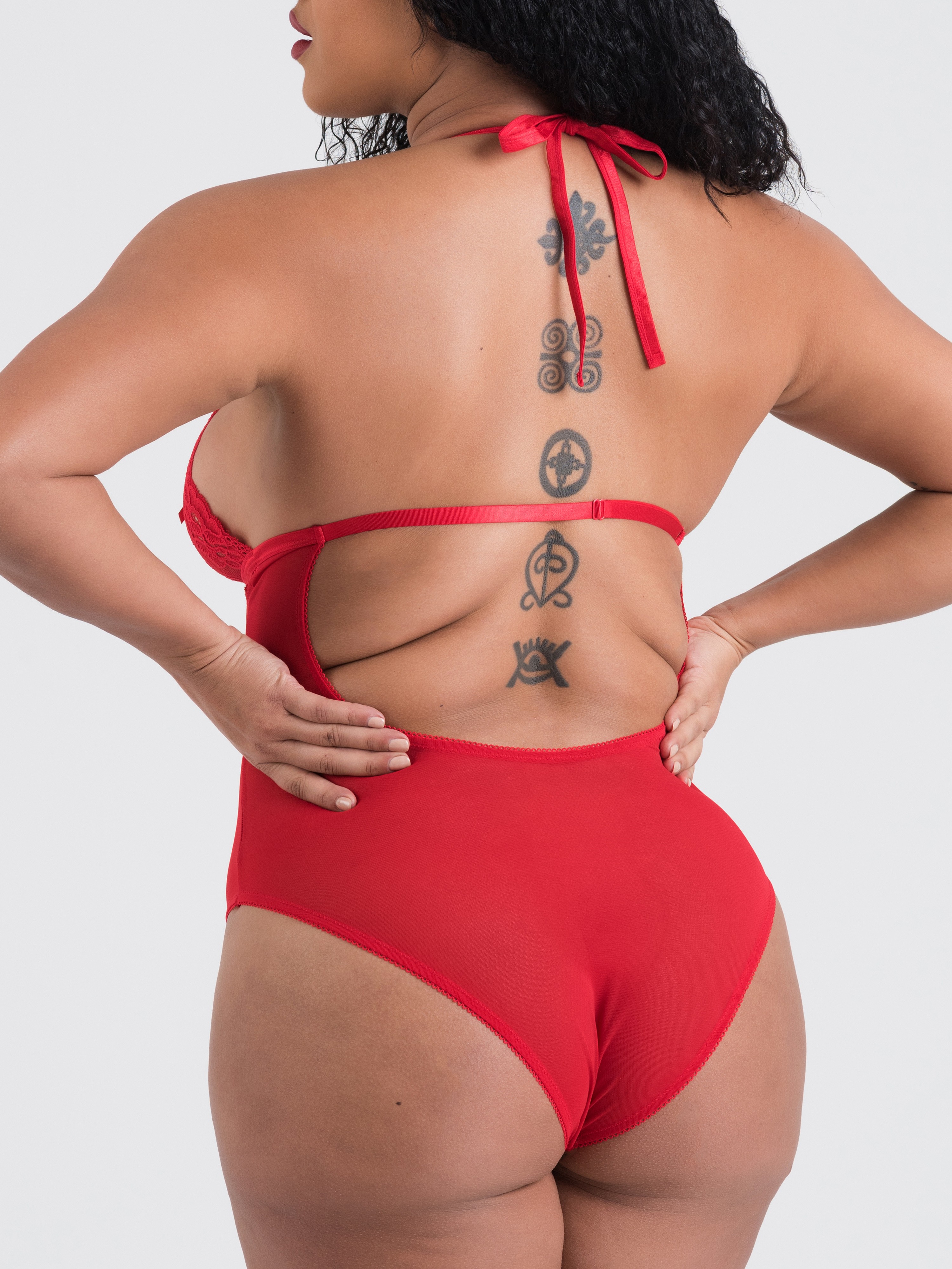 Lovehoney Peek-a-Boo White Lace Body, Red, hi-res