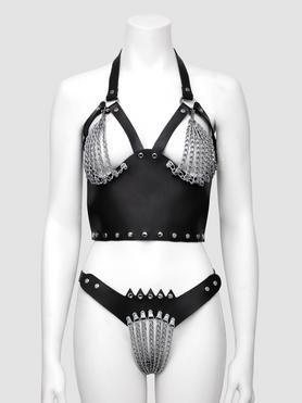DOMINIX Deluxe Leather and Chain Harness Bra Set