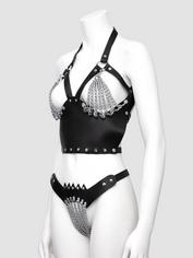 DOMINIX Deluxe Leather and Chain Harness Bra Set, Black, hi-res