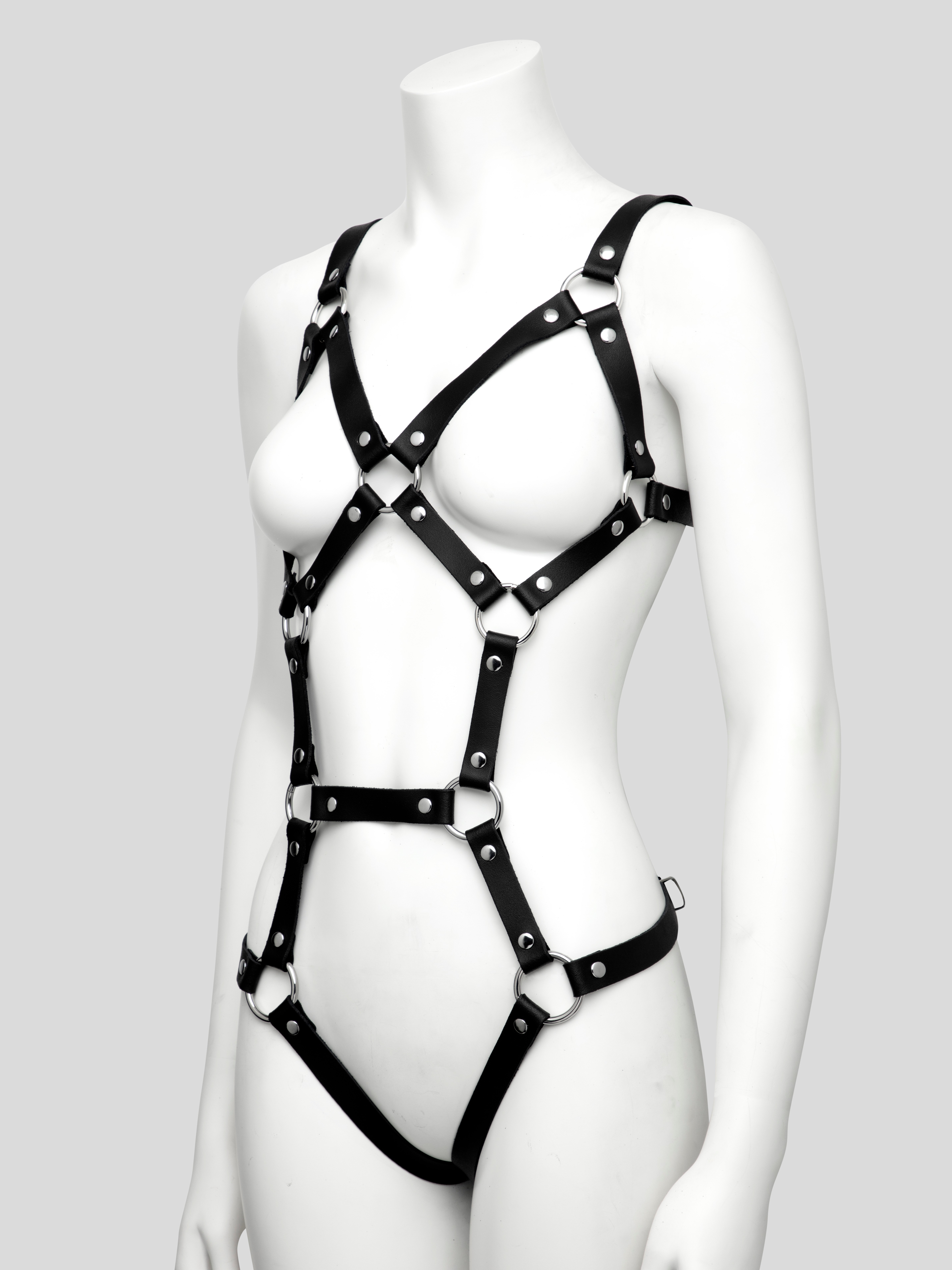 DOMINIX Deluxe Leather Caged Harness, Black, hi-res