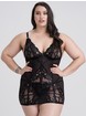Lovehoney Lavish Black Lace Chemise Set, Black, hi-res