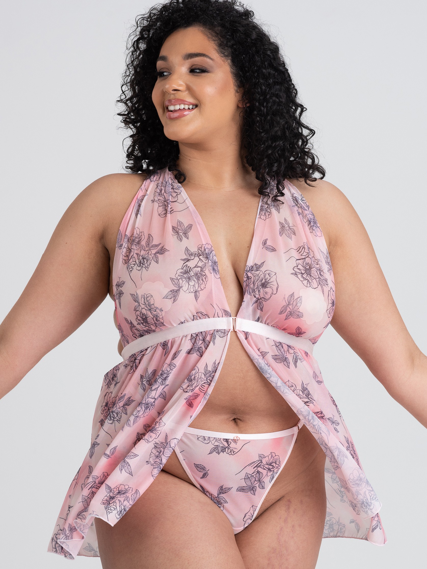 Lovehoney Rose Embrace Pink Babydoll, Pink, hi-res