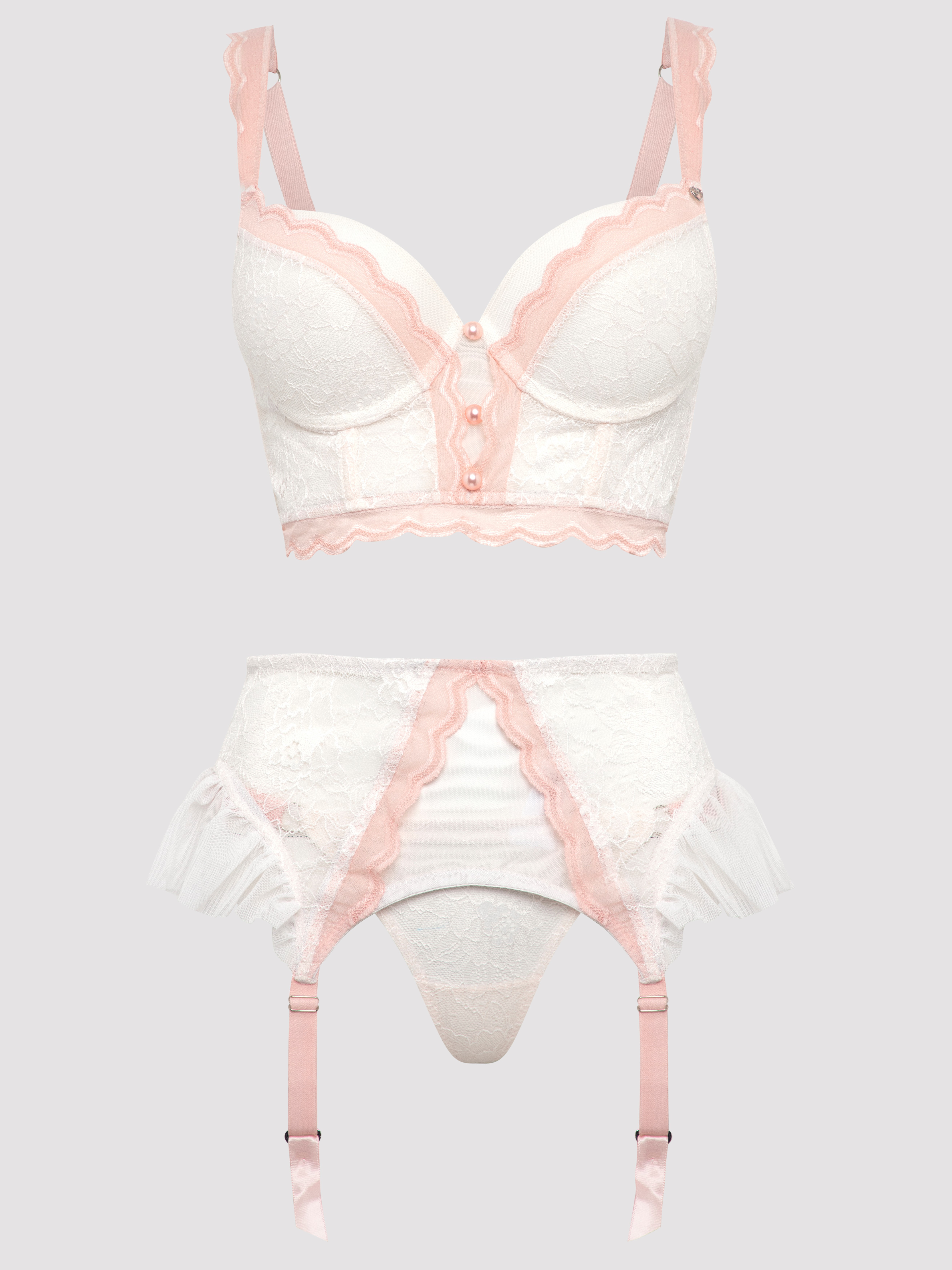 Image of Lovehoney Vintage Bliss Ivory Bra Set (3 Piece) - Large - Ivory