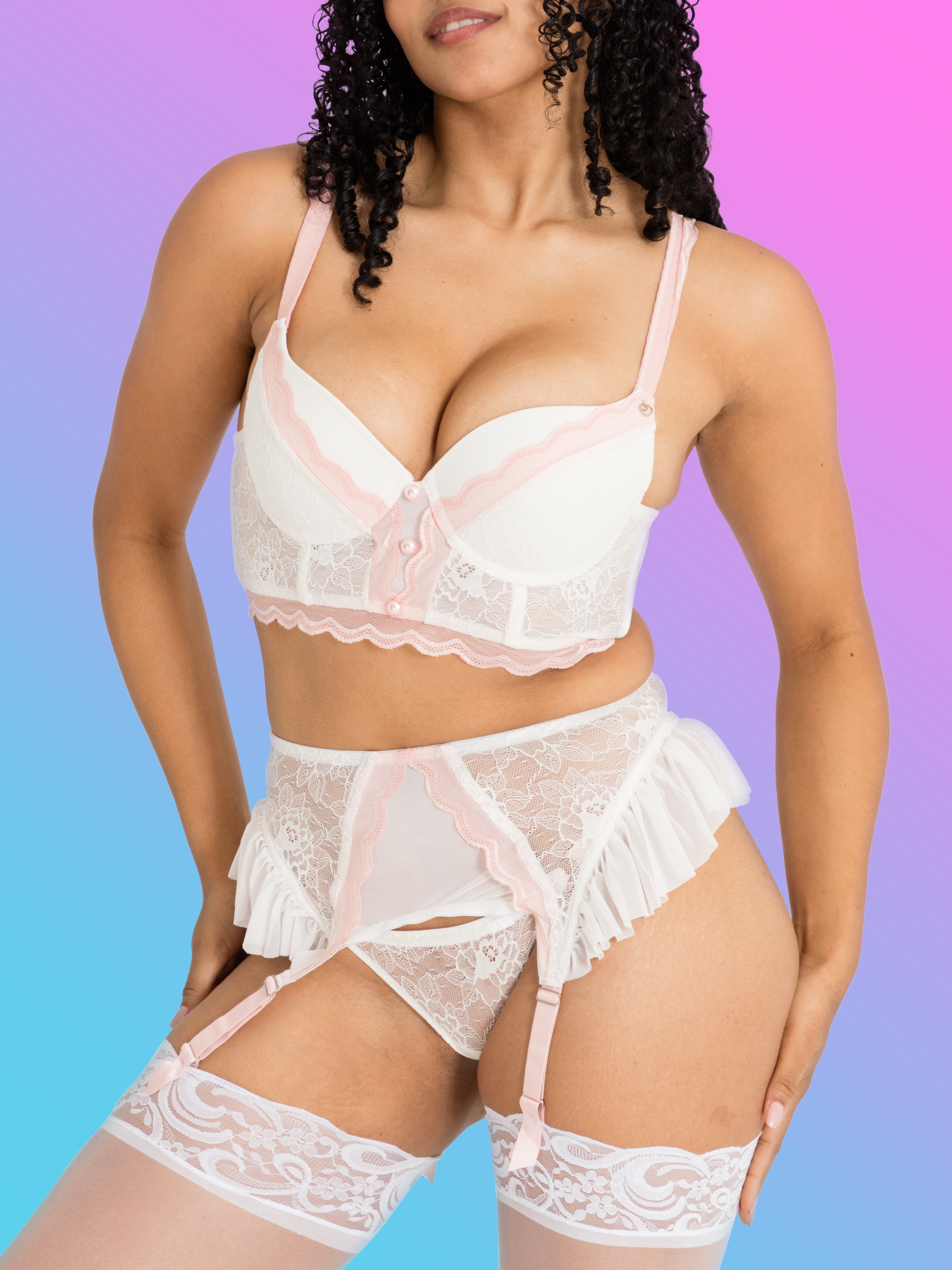 Lovehoney Vintage Bliss Ivory Bra Set (3 Piece), Ivory, hi-res