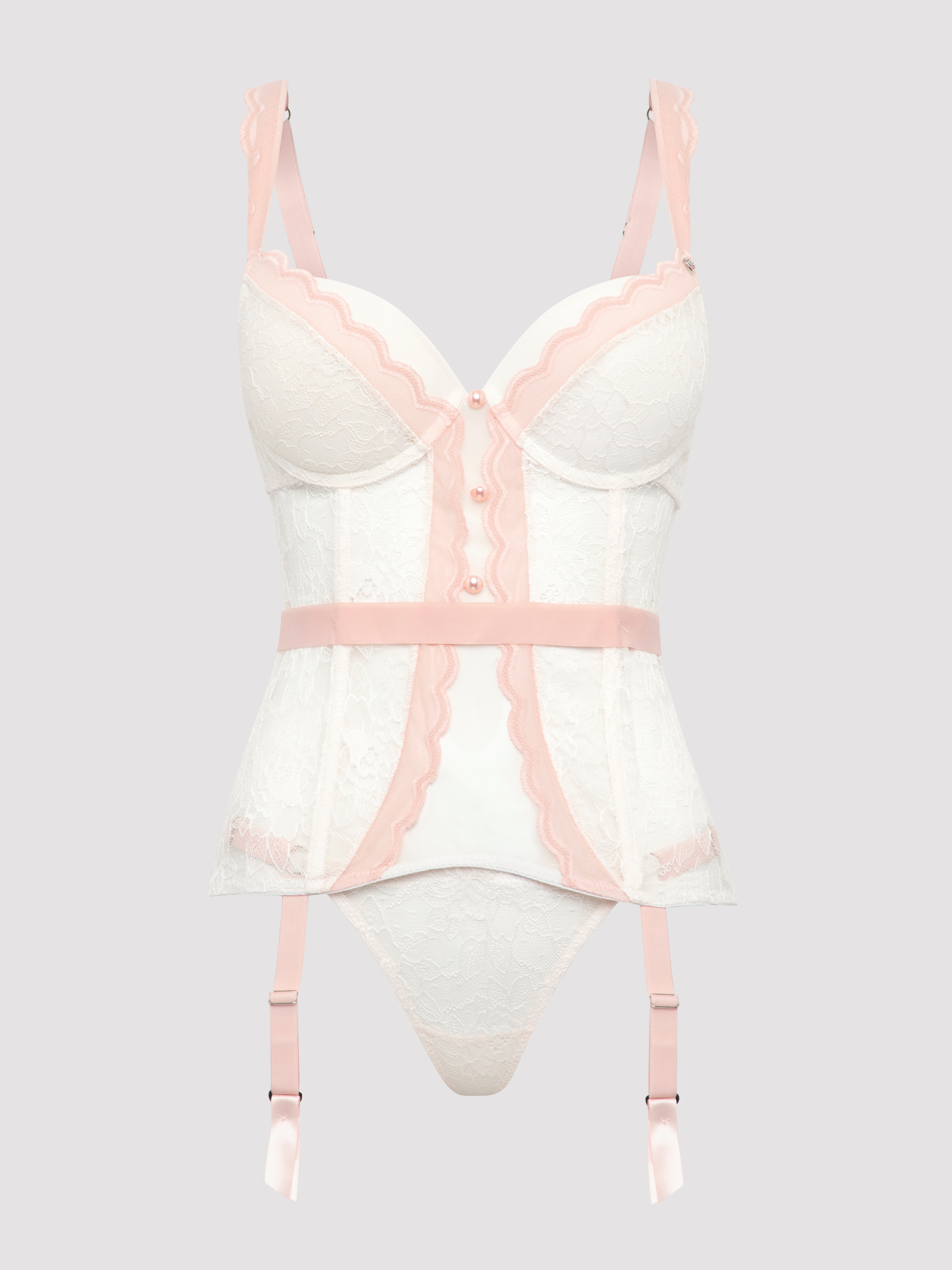 Image of Lovehoney Vintage Bliss Ivory Lace Open-Back Basque Set - Small - Ivory