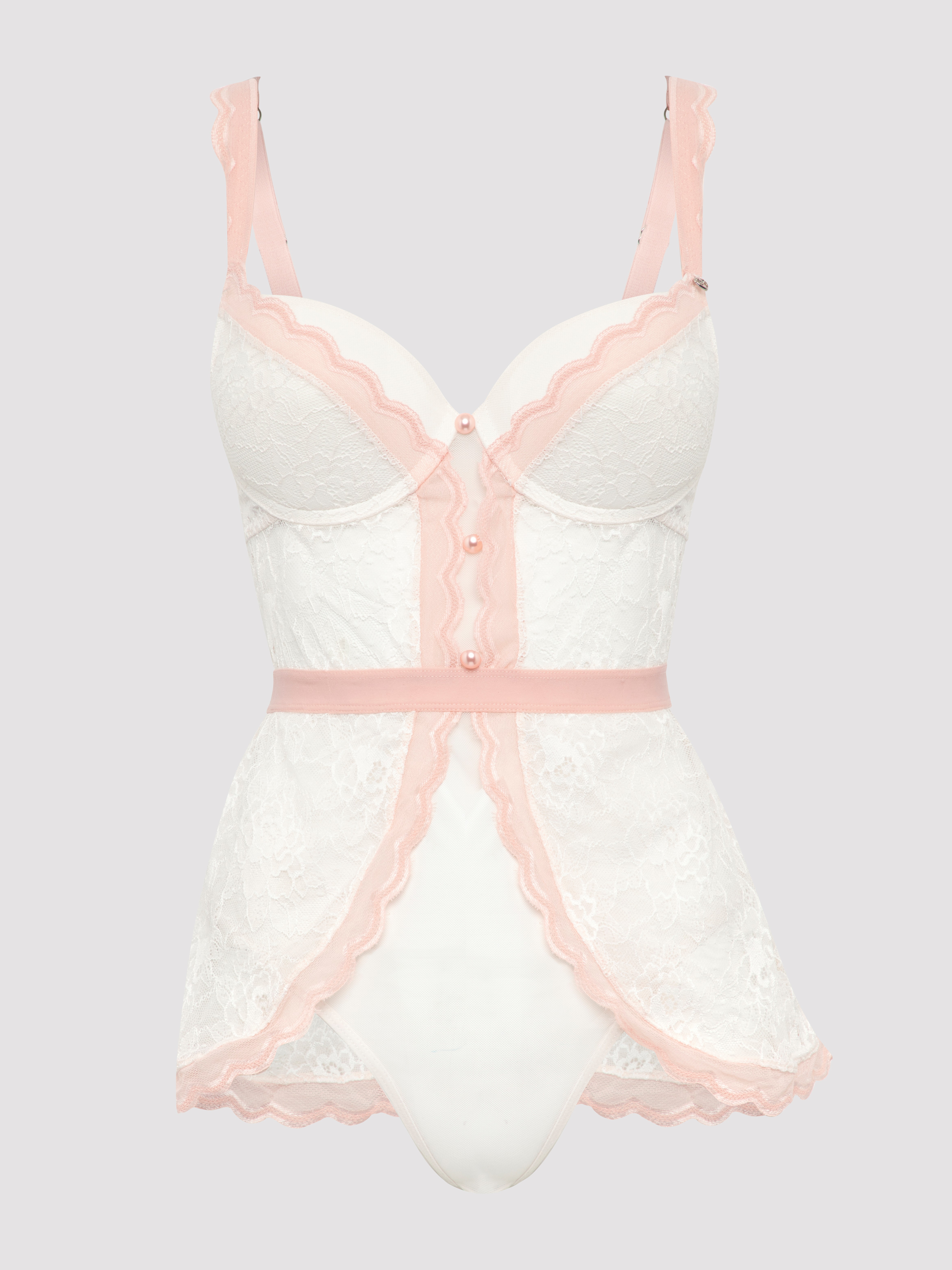 Lovehoney Vintage Bliss Ivory Crotchless Skirted Teddy, Ivory, hi-res