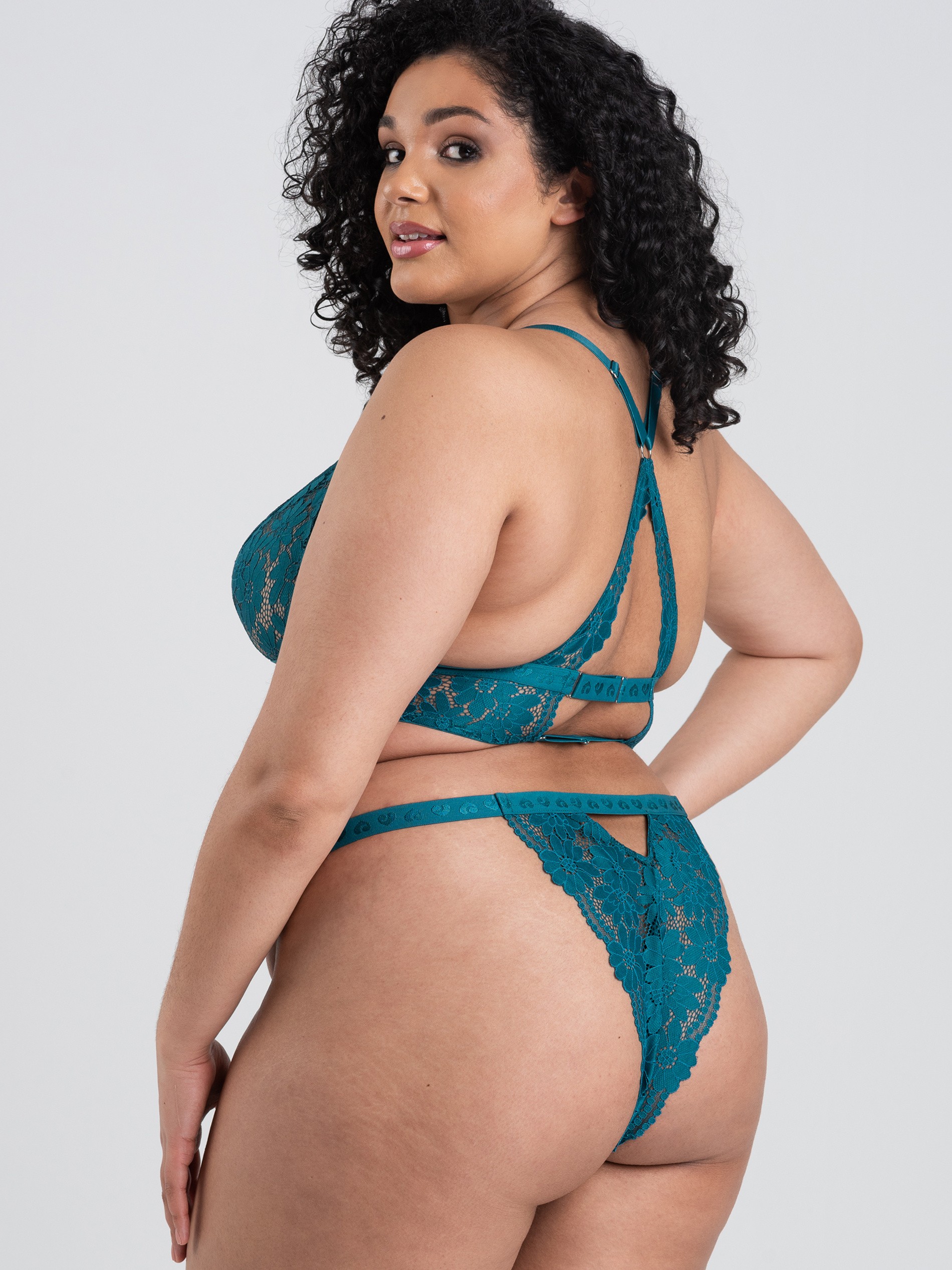 Lovehoney Mindful Forest Green Recycled Lace Bra Set, Green, hi-res