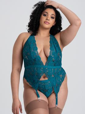 Lovehoney Plus Size Mindful Forest Green Recycled Lace Bustier Set